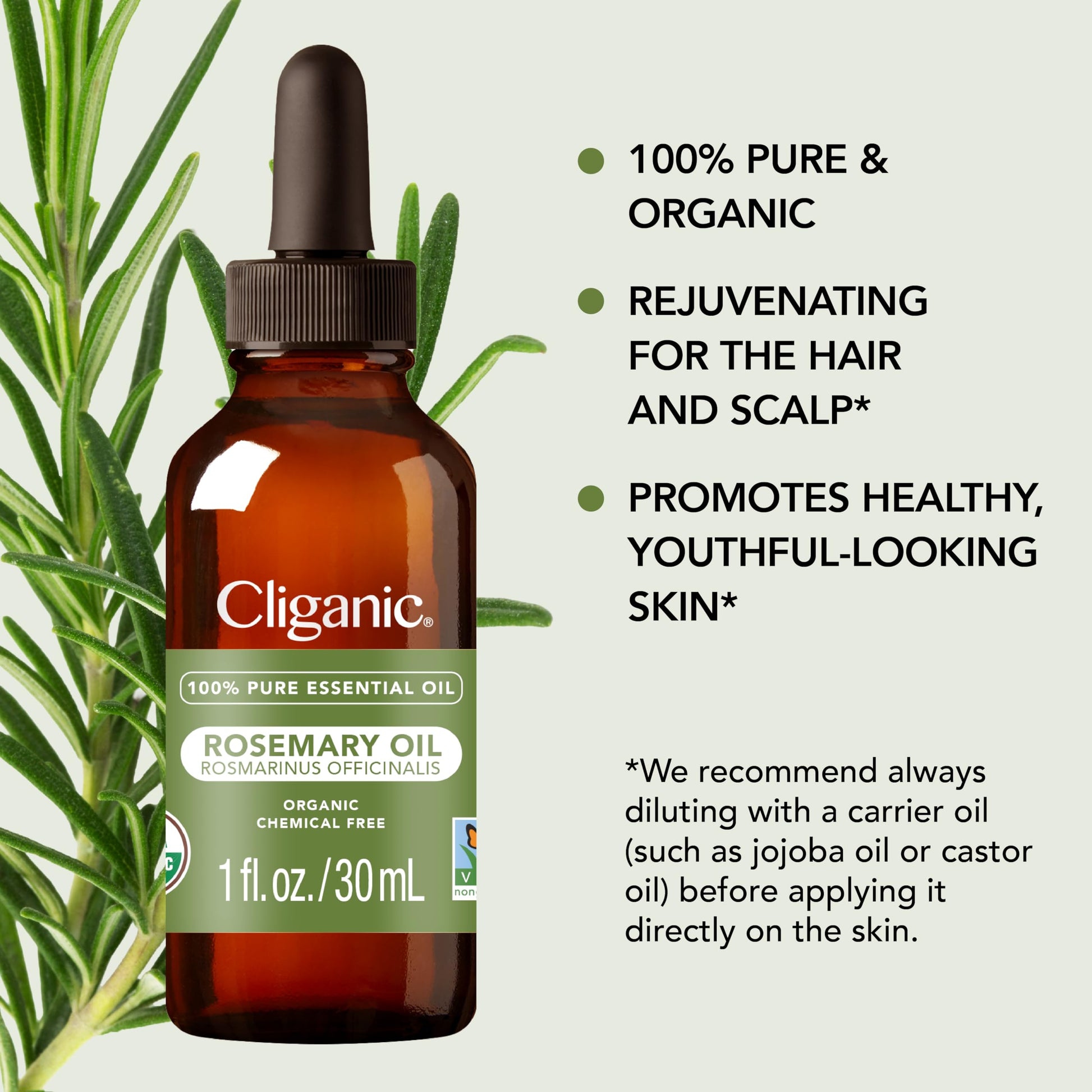 Cliganic Organic Rosemary Essential Oil for Hair, Skin, Aromatherapy - 100% Pure Natural Undiluted CliganicAu supplements