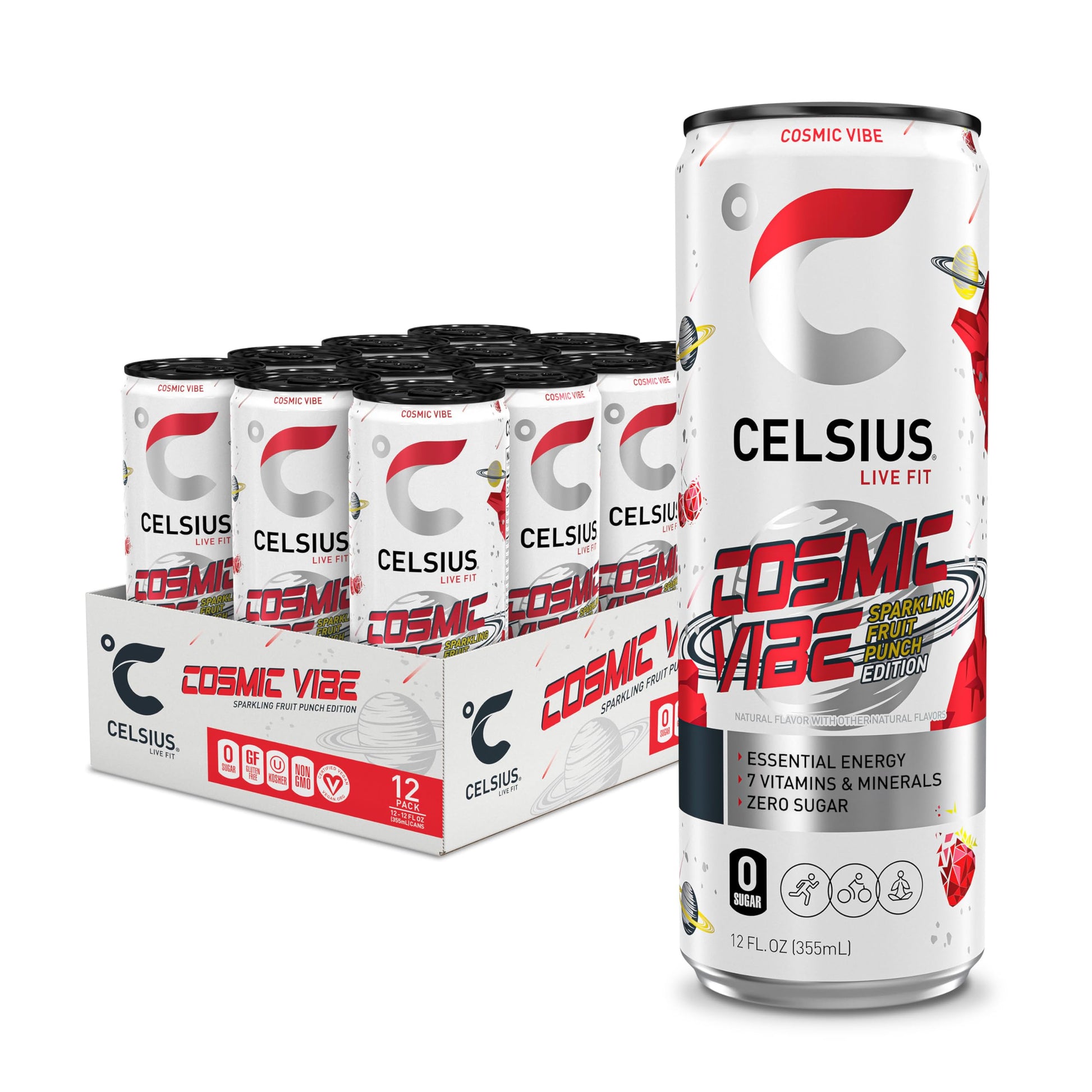 CELSIUS Sparkling Cosmic Vibe, Functional Essential Energy Drink 12 Fl Oz (Pack of 12) CELSIUSUS supplements