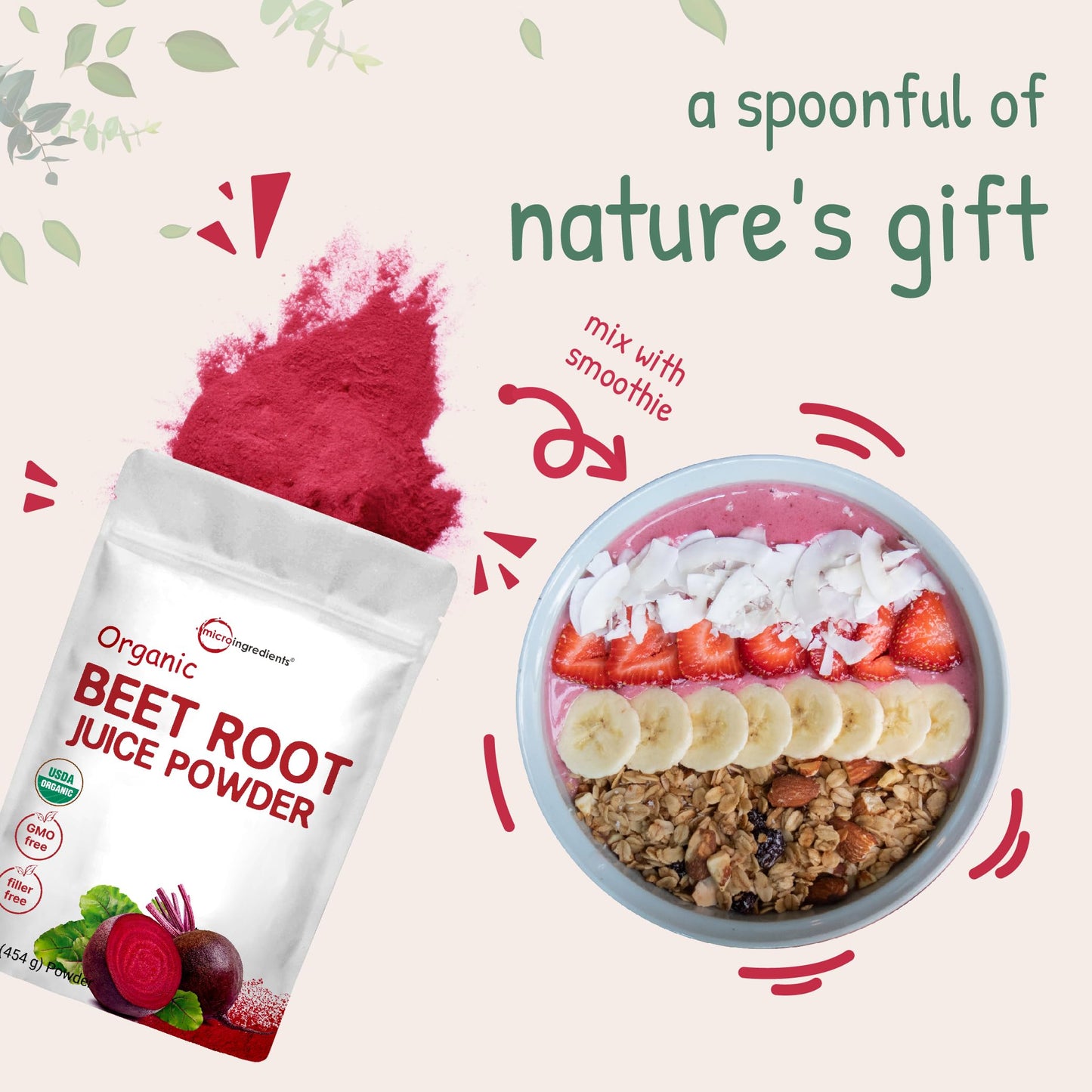 Micro Ingredients Organic Beet Root Powder, 1 Pound, Cold Pressed and Water Soluble Micro IngredientsUS supplements
