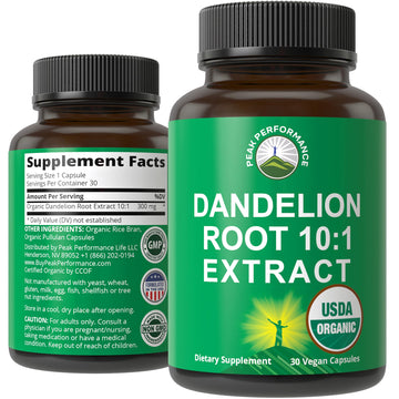 USDA Organic Dandelion Root Extract Supplement - 10x More Potent Than Raw Root. Standardized and Concentrated Vegan Dandelion Root Capsules for Women and Men. Supports Detox, Immune, Liver, Gut Health Peak PerformanceAu supplements