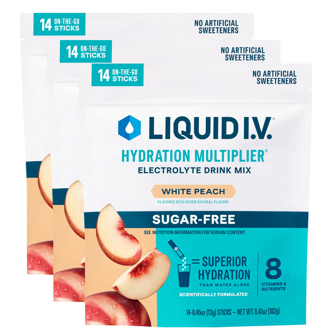 Liquid I.V.® Hydration Multiplier® Sugar-Free - White Peach - Hydration Powder Packets | Electrolyte Powder Drink Mix | Convenient Single-Serving Sticks | Non-GMO | 14 Servings (Pack of 3) Liquid I.V.US supplements