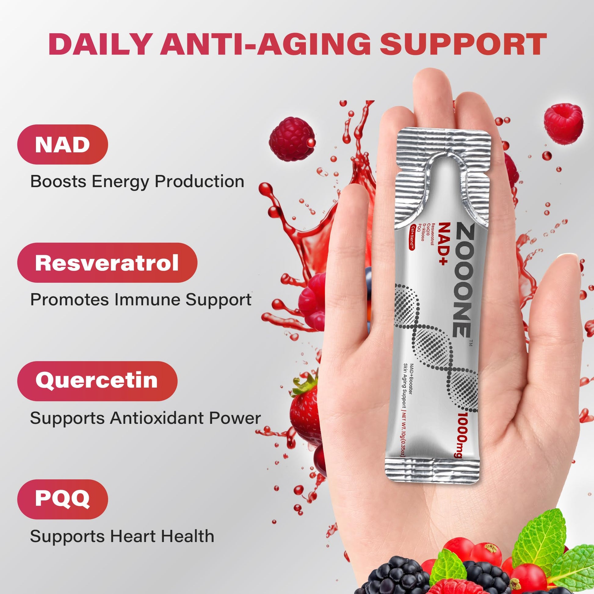 NAD+ 1000mg Liquid Packets Supplement - Premium Nicotinamide Riboside & Resveratrol for Cellular Energy,Advanced NAD Booster for Men & Women (90 Pocket) zoooneAu supplements