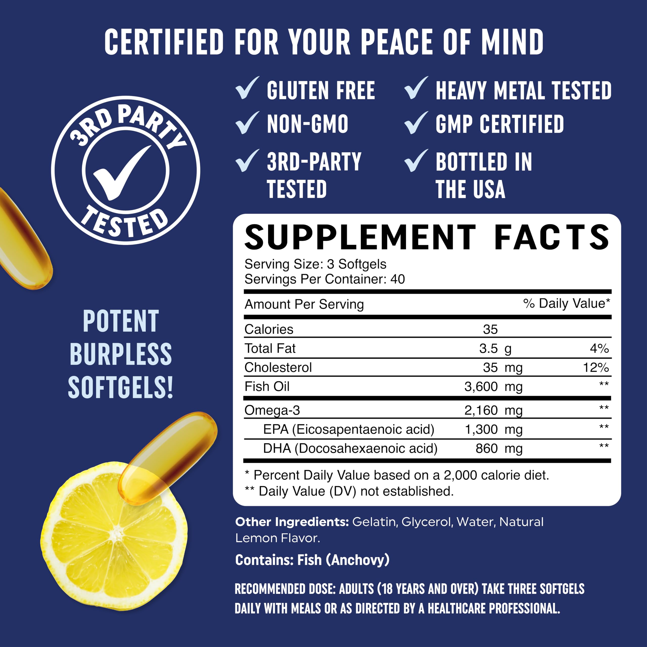 Triple Strength Omega 3 Fish Oil | 3600 mg EPA & DHA | Over 2100mg of Omega 3 Fatty MAV NUTRITIONAu supplements