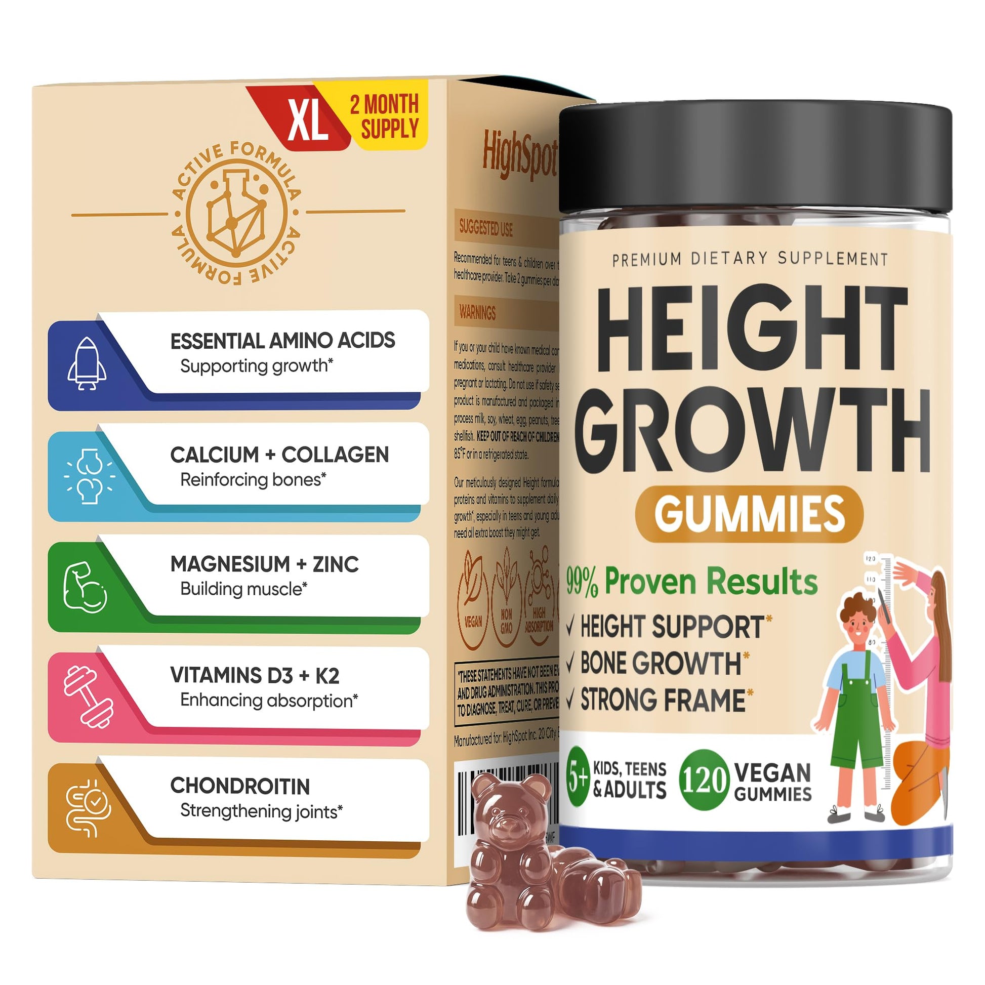 Height Growth Increase Vitamin Gummies, Calcium 100mg, Magnesium Glycinate 30mg, Zinc, Ashwagandha, Vitamin K2 D3 25mg Grow Tall Maximizer Supplement, Multivitamin for Kids, Teens Boy & Girl, Adults HighSpotAu supplements