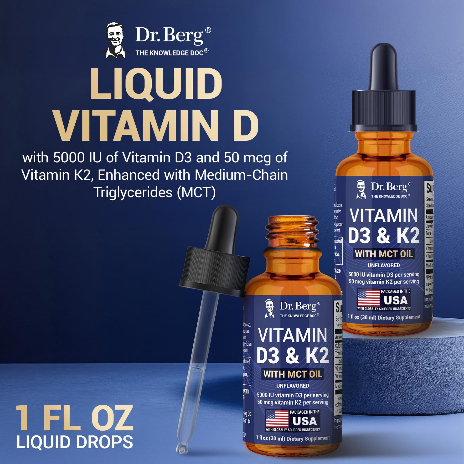 Dr. Berg Maximum Strength Vitamin D3 K2 Liquid Drops with MCT Oil – 5,000 IU Liquid Vitamin D3 with K2 – Supports Strong Bones, Heart, Energy, Immunity, and Overall Vitality* - Unflavored 1 Fl Oz Dr. Berg NutritionalsAu supplements