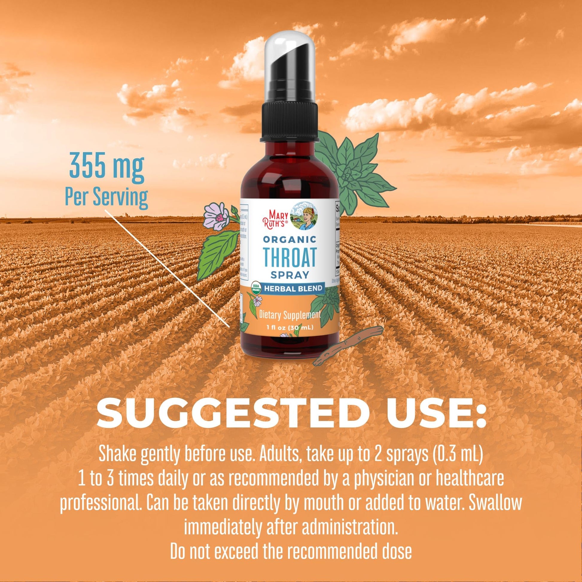 MaryRuth Organics USDA Organic Throat Spray with Mullein Leaf | Marshmallow Root & Licorice Root & Thyme Leaf | 4 Herbal Blend | Non-GMO | Vegan | Gluten Free | 1 Fl Oz | Up to 100 Servings MARYRUTH'SUS supplements
