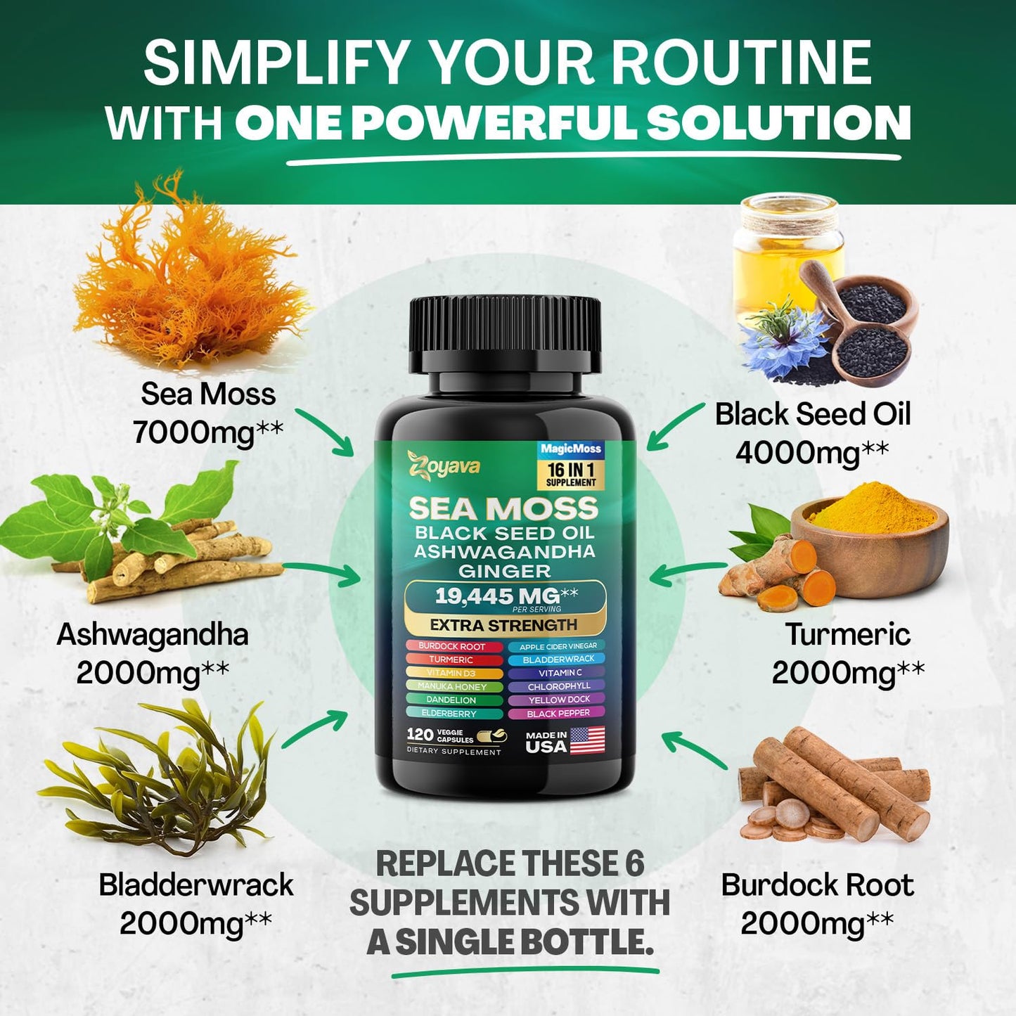 Zoyava Sea Moss 7000mg Black Seed Oil 4000mg Ashwagandha 2000mg Turmeric ZoyavaUS supplements