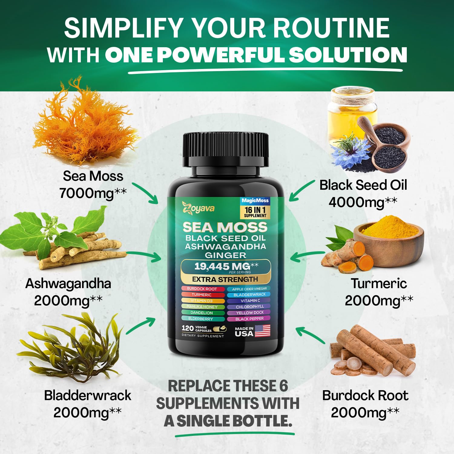 Zoyava Sea Moss 7000mg Black Seed Oil 4000mg Ashwagandha 2000mg Turmeric ZoyavaUS supplements