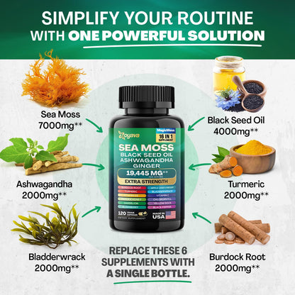 Zoyava Sea Moss 7000mg Black Seed Oil 4000mg Ashwagandha 2000mg Turmeric ZoyavaUS supplements