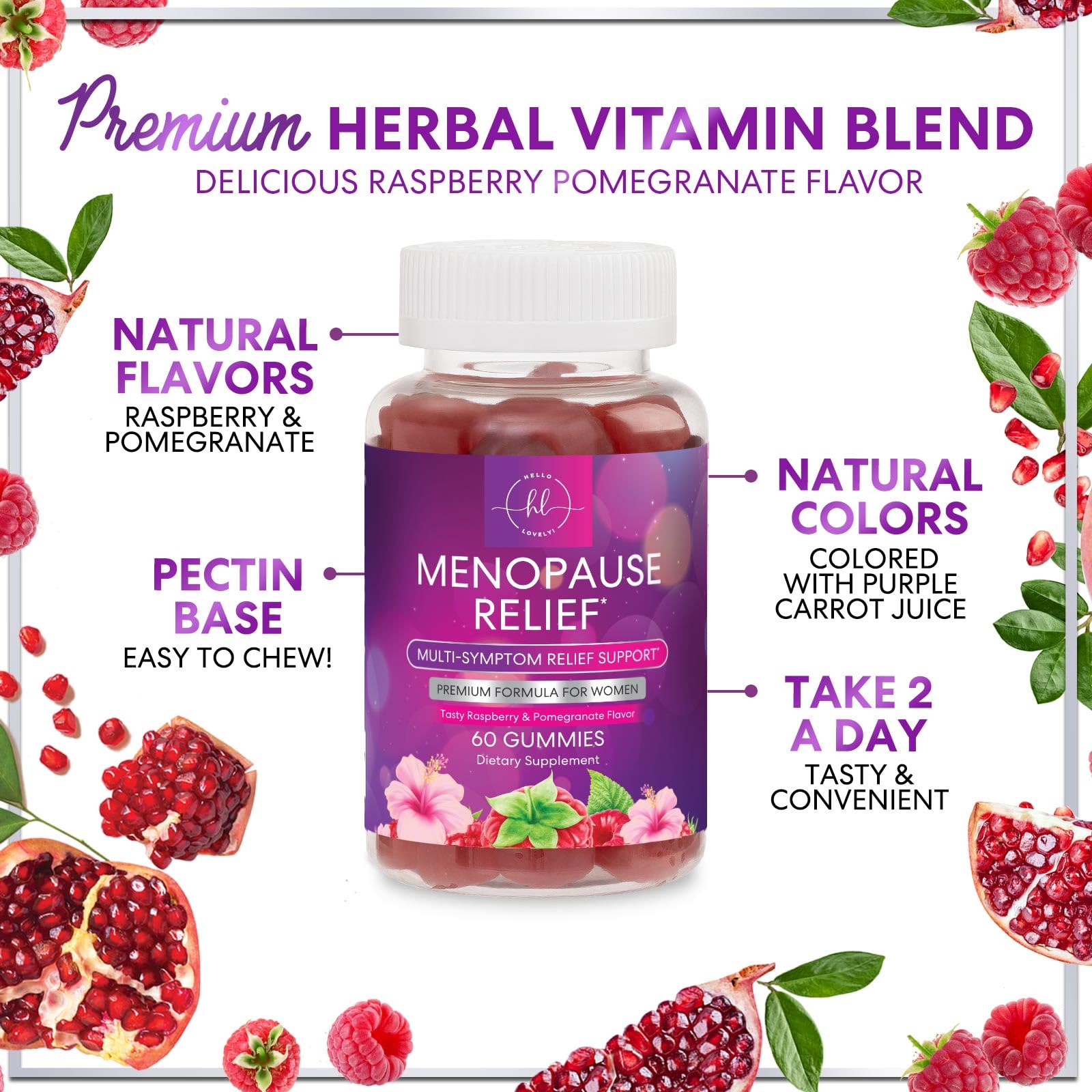 Menopause Supplements for Women - Complete Natural Mild Hot Flashes & Night Sweats Support, Multi Benefit Menopause Relief Gummy, Support for Balance & Energy, Gluten-Free & Non-GMO - 60 Gummies Hello Lovely!Au supplements