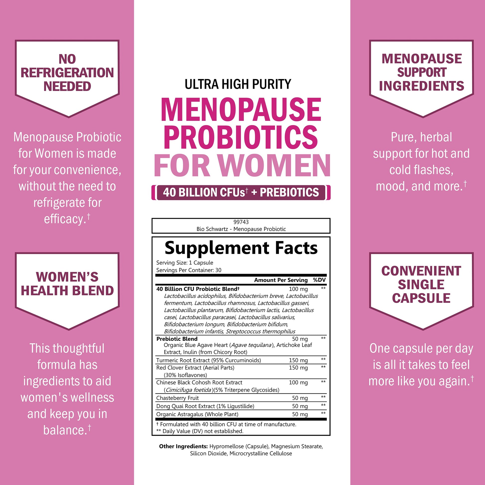 Menopause Supplements for Women - 40 Billion CFU Menopause Probiotics for Women - Support for Hot Flashes Night Sweats Mood Swings and Balance - Non-GMO, 30 Easy-Swallow Capsules, 30 Servings BioSchwartzAu supplements