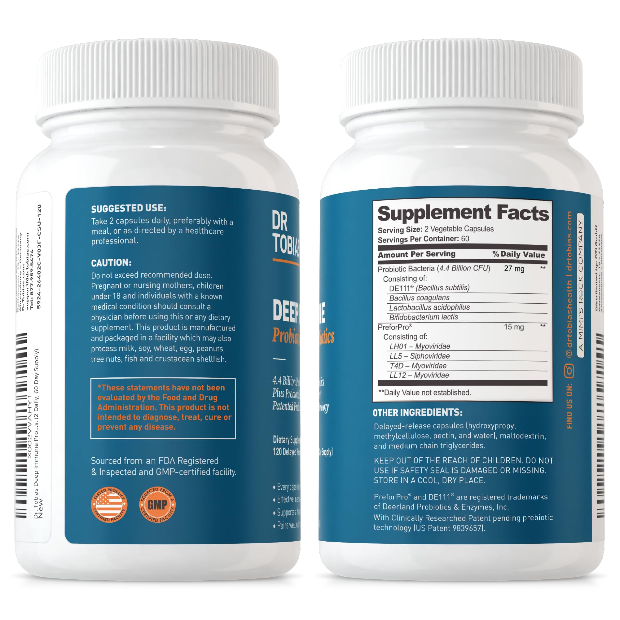 Dr. Tobias Deep Immune Probiotics & Prebiotics, 4.4 Billion CFU Probiotics for Women Dr. TobiasUS supplements