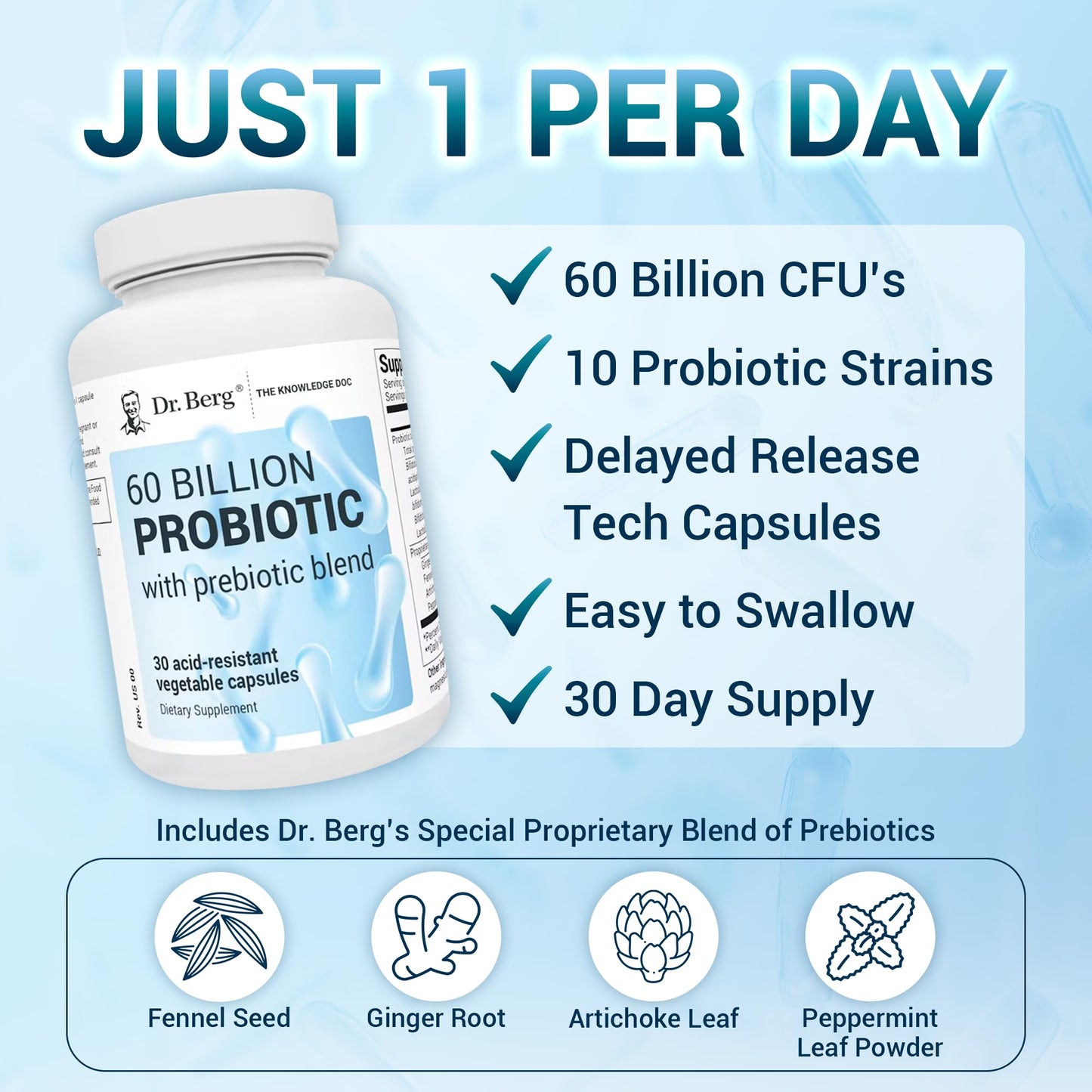 Dr. Berg 60 Billion Probiotic Supplement - Probiotics for Men & Women - Pre and Probiotics Dr. Berg NutritionalsUS supplements