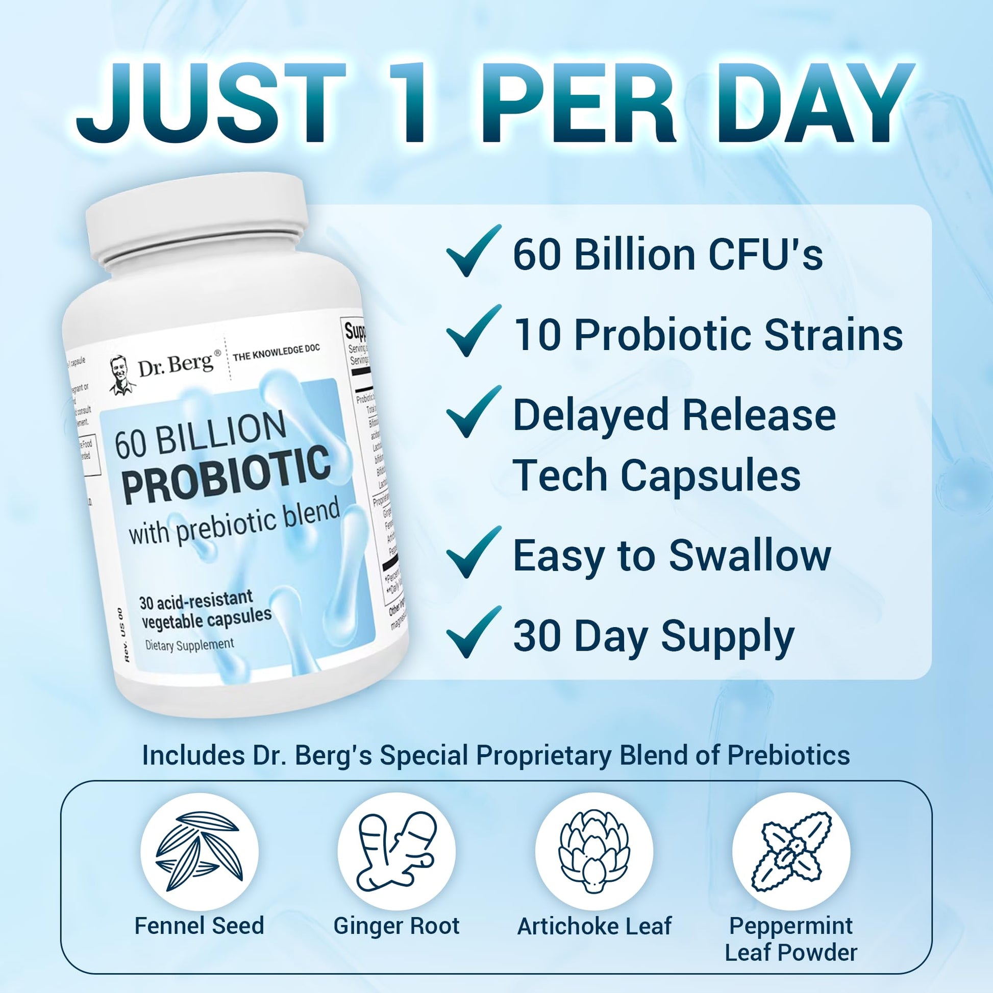Dr. Berg 60 Billion Probiotic Supplement - Probiotics for Men & Women - Pre and Probiotics Dr. Berg NutritionalsUS supplements