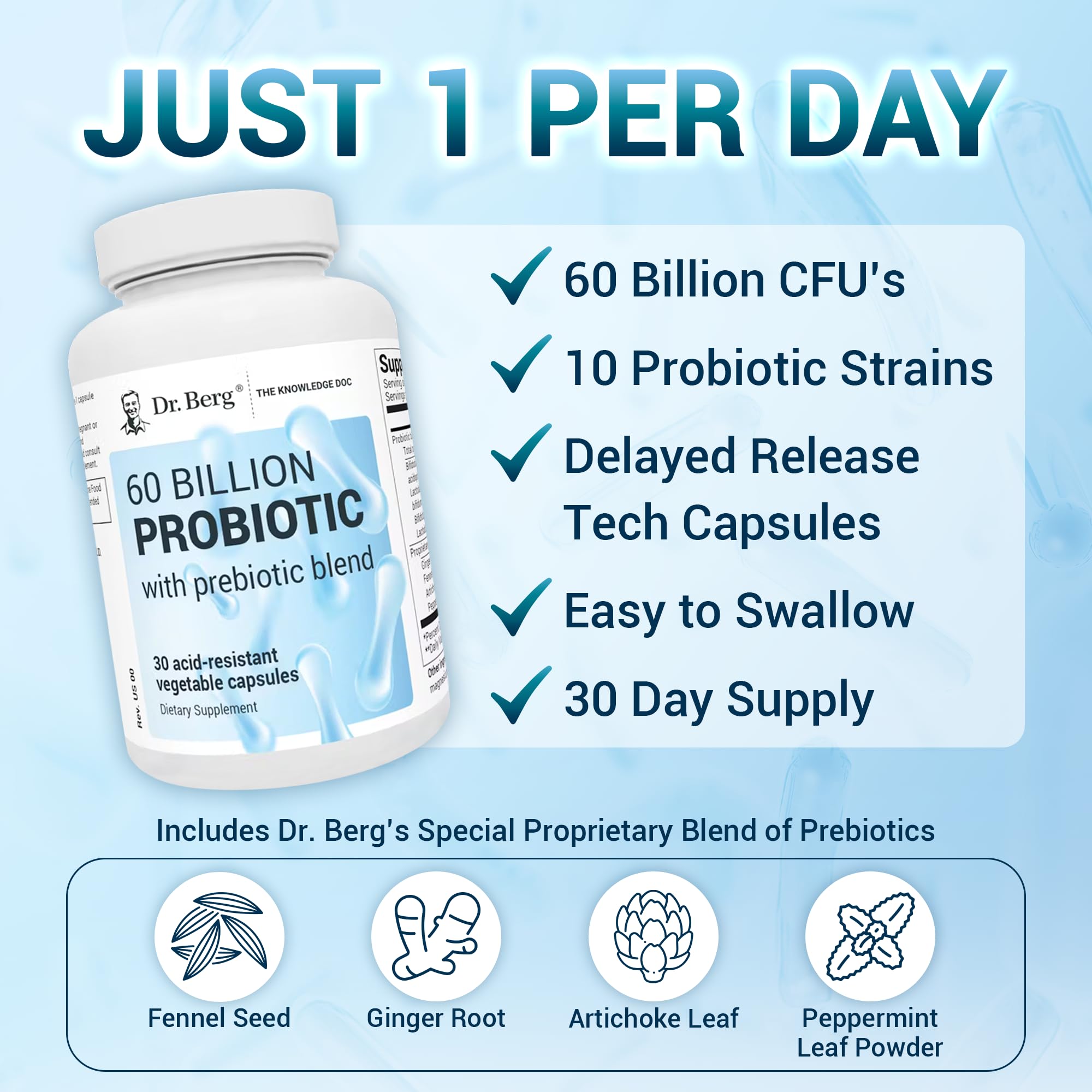 Dr. Berg 60 Billion Probiotic Supplement - Probiotics for Men & Women - Pre and Probiotics Dr. Berg NutritionalsUS supplements