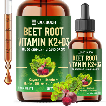 11in1 Beet Root Liquid Supplement - for Support Immune, Energy - with Vitamin D3, Vitamin K2, Hawthorn Berry, Cayenne Pepper, Garlic, Hibiscus, Olive, Red Spinach, Green Tea - 1 FL Oz - 30 Servings WELBUDAAu supplements