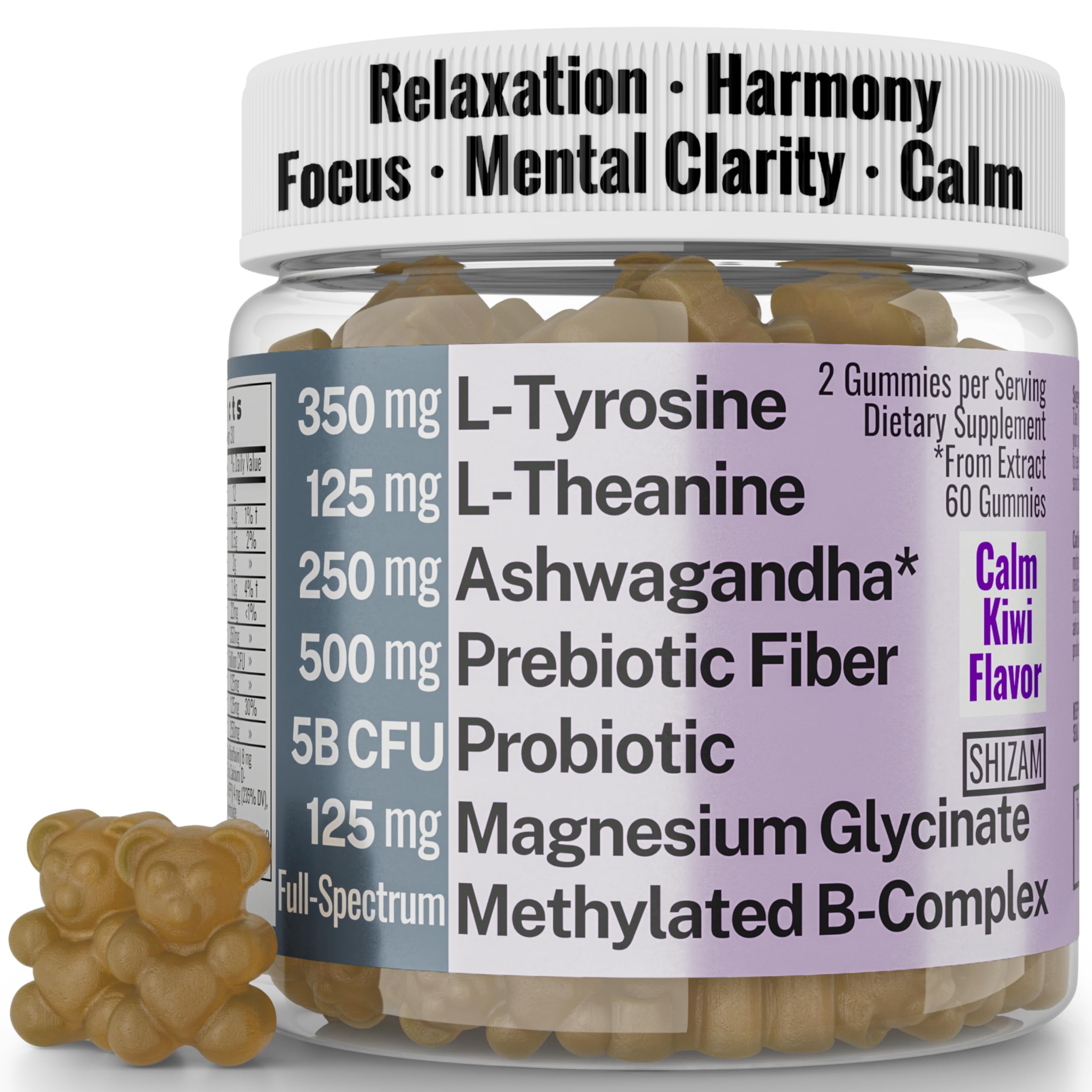 L-Tyrosine L-Theanine Methylated Vitamin B Complex Magnesium Glycinate Probiotic Fiber for Kids Adults Men Women w. Chicory Root Inulin 5-MTHF B12 P5P B6 B9 B5 B3 Powder Capsule Pill Supplement Alt SHIZAMAu supplements