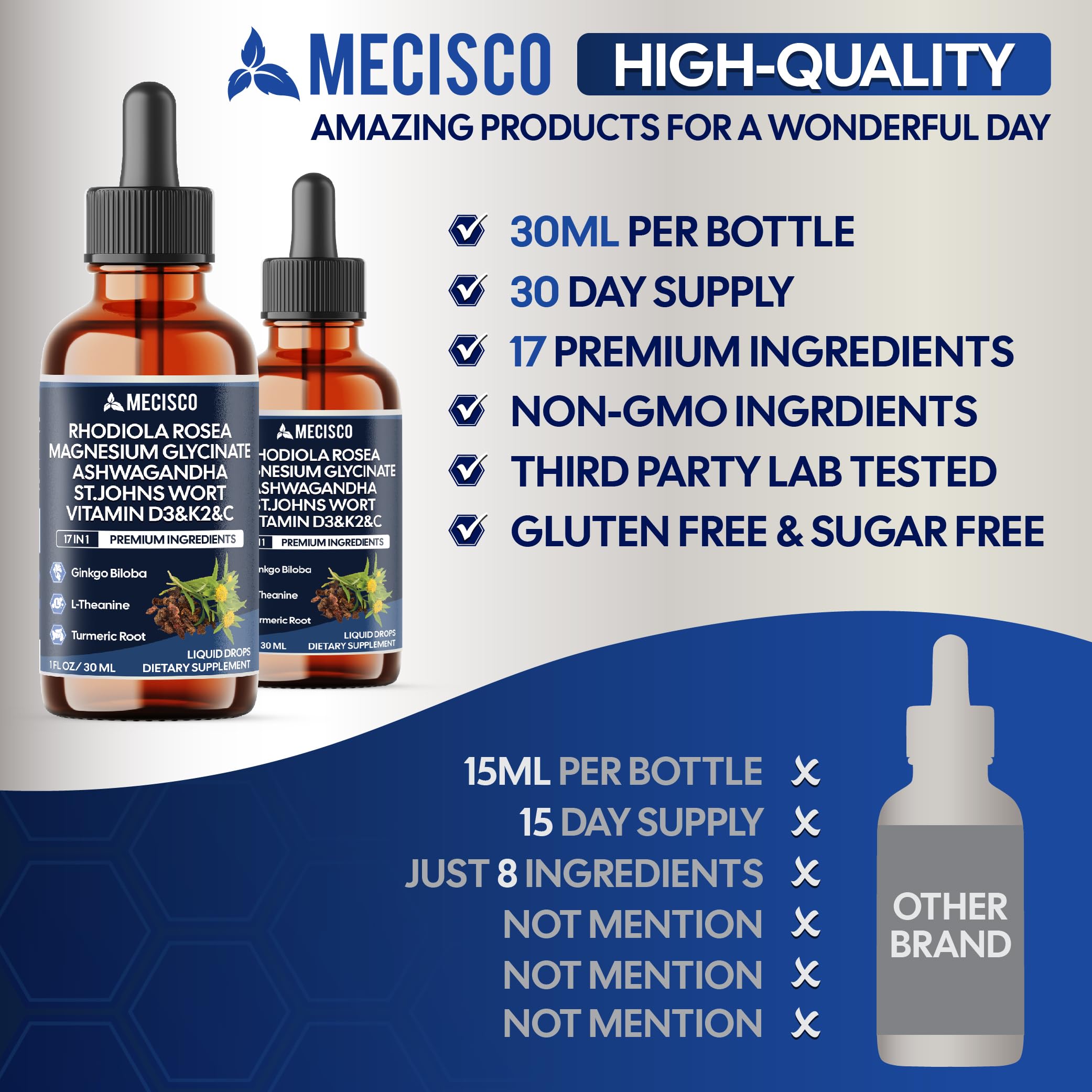 17in1 Rhodiola Rosea Liquid Drops with blend Ashwagandha Magnesium, L-Theanine. Ultra Strength Rhodiola Cortisol Supplement, Rhodiola Root for Support Relaxation, Mood, Energy - 1 FL Oz - 60 Day MeciscoAu supplements