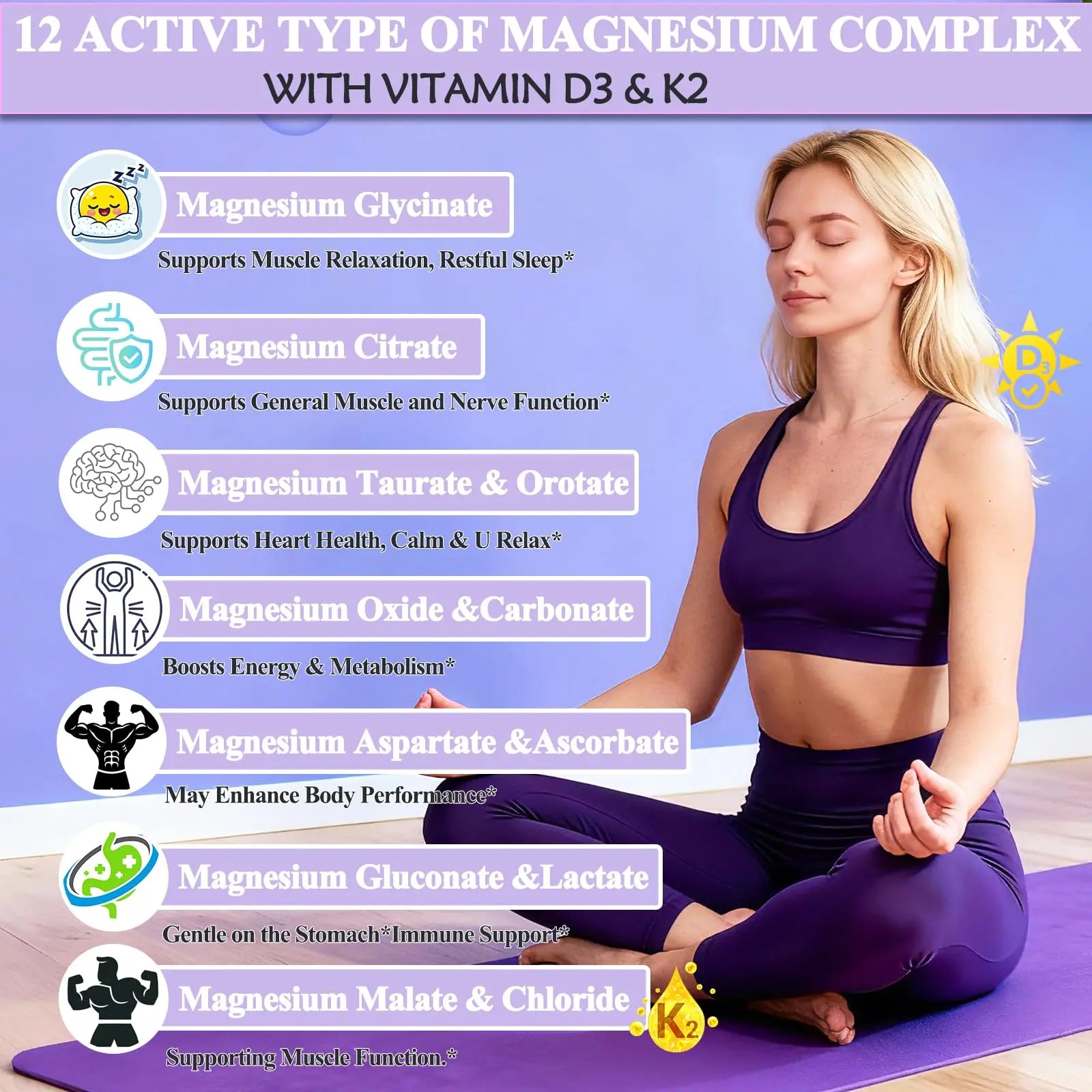 Magnesium 12 in 1 Complex 1000mg Supplement for Women & Men, High Absorption Liquid Magnesium W/Glycinate Citrate Malate Taurate Oxide Aspartate Orotate, Calm Magnesium for Sleep Muscle Heart Support GLOVVUUPnz supplements