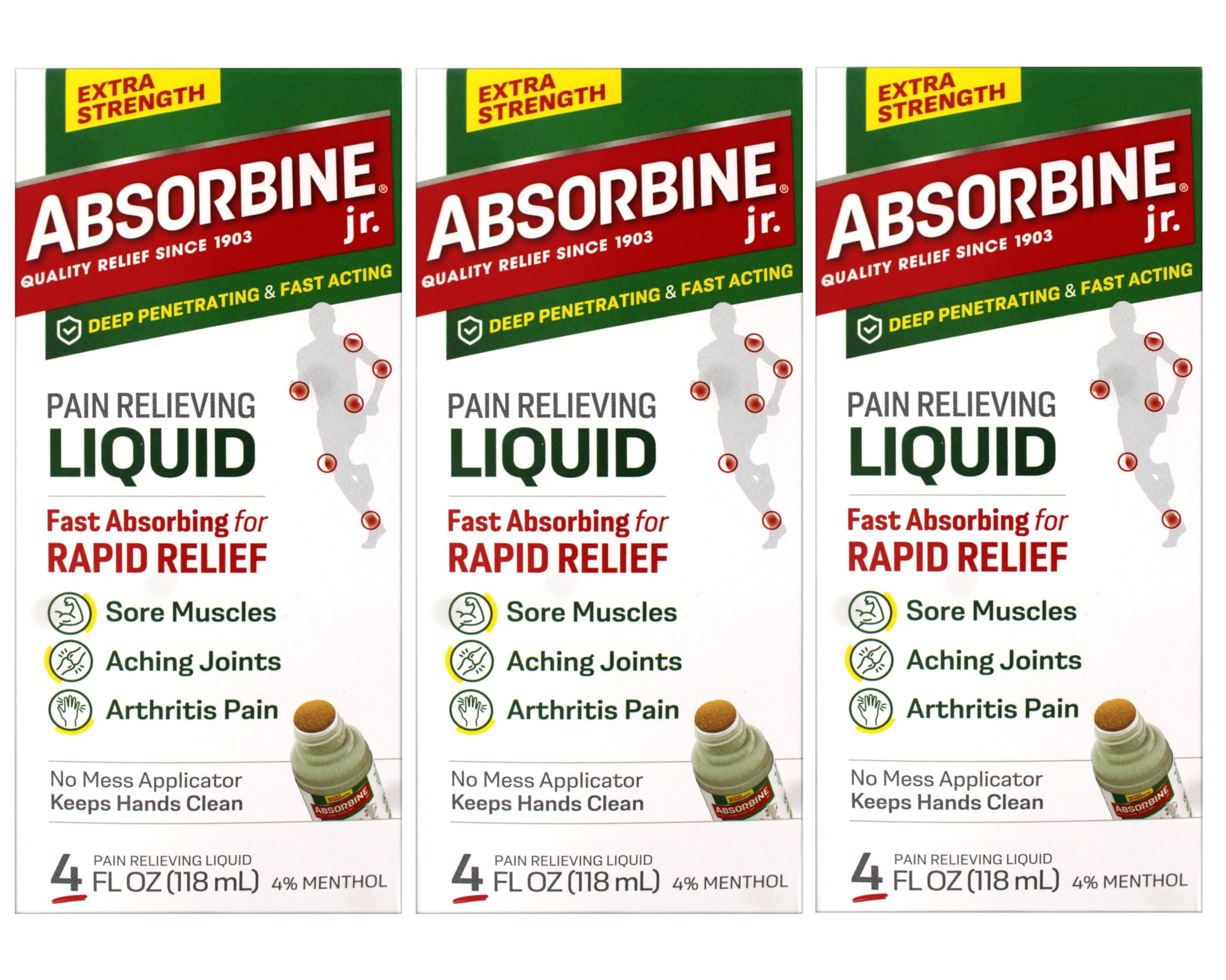 ABSORBINE JR. Extra Strength Pain Relieving Liquid, for Muscle, Joints, Arthritis Pain, with No-Mess Applicator, 4 Oz (Pack of 3) ABSORBINE JR.Au supplements