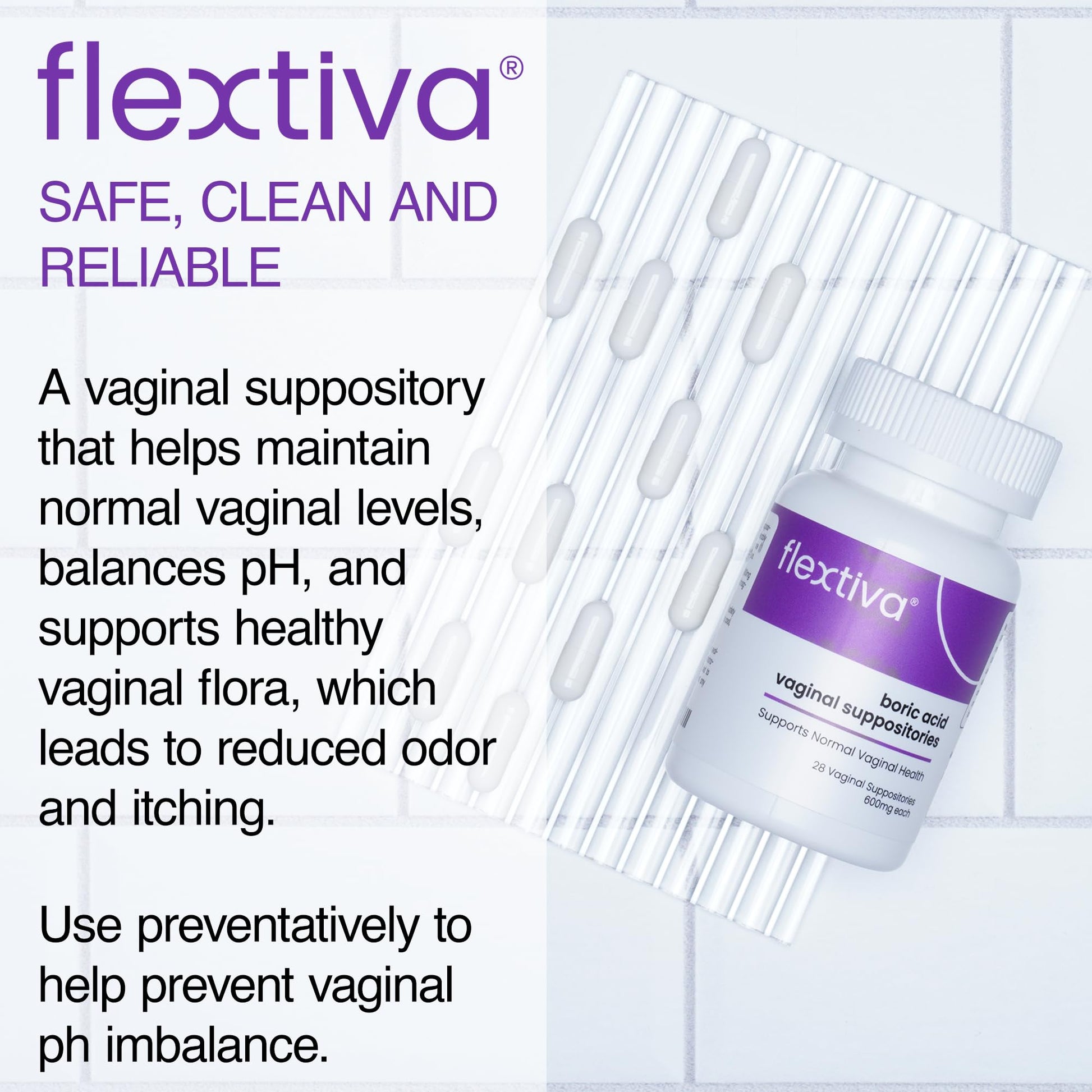 Flextiva Boric Acid Vaginal Suppositories - Boric Acid Pills for Women - Vaginal Health pH Balance for Women FlextivaAu supplements