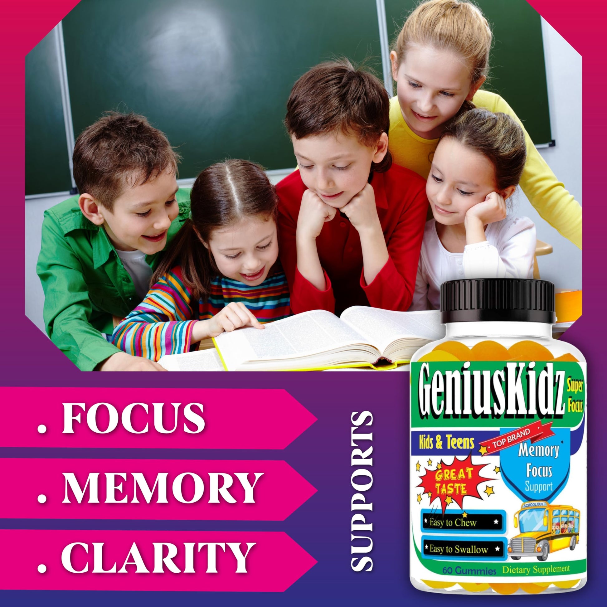 Celebrity Lifestyle Product Brain Support Focus Supplement for Kid and Teens Omega 3 Gummy Vitamin Memory and Attention, Brain Booster, Kid Focus Attention Supplement(1 Bottle) DHA 60ct Celebrity LifeStyle ProductAu supplements