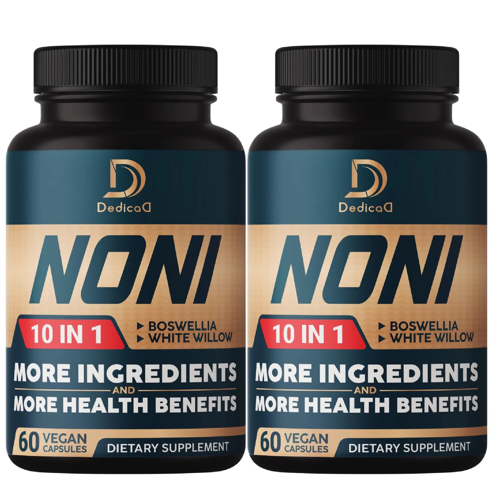 DEDICAD 10in1 Noni Capsules - 4 Month Supply with Elderberry, Boswellia, Turmeric, Ginger & More - Support Muscle, Joint, Digestive & Immune - 2 Packs of 60 Vegan Capsules, Non-GMO & Gluten-Free DEDICADAu supplements