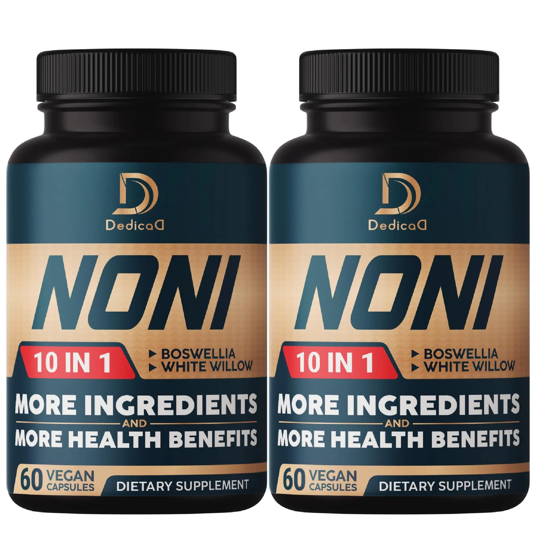 DEDICAD 10in1 Noni Capsules - 4 Month Supply with Elderberry, Boswellia, Turmeric, Ginger & More - Support Muscle, Joint, Digestive & Immune - 2 Packs of 60 Vegan Capsules, Non-GMO & Gluten-Free DEDICADAu supplements