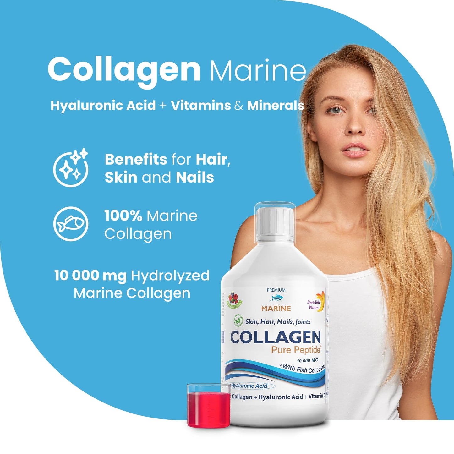 Marine Liquid Collagen 10000mg 500 ml I Pure Hydrolyzed Collagen Peptides Swedish NutraUS supplements