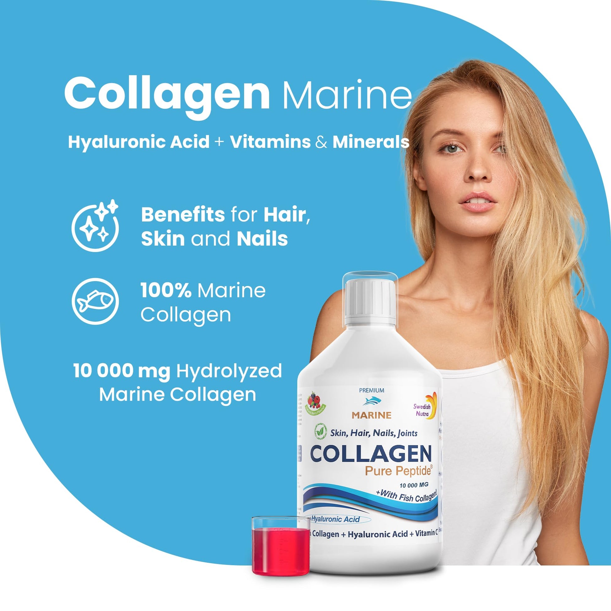 Marine Liquid Collagen 10000mg 500 ml I Pure Hydrolyzed Collagen Peptides Swedish NutraAu supplements
