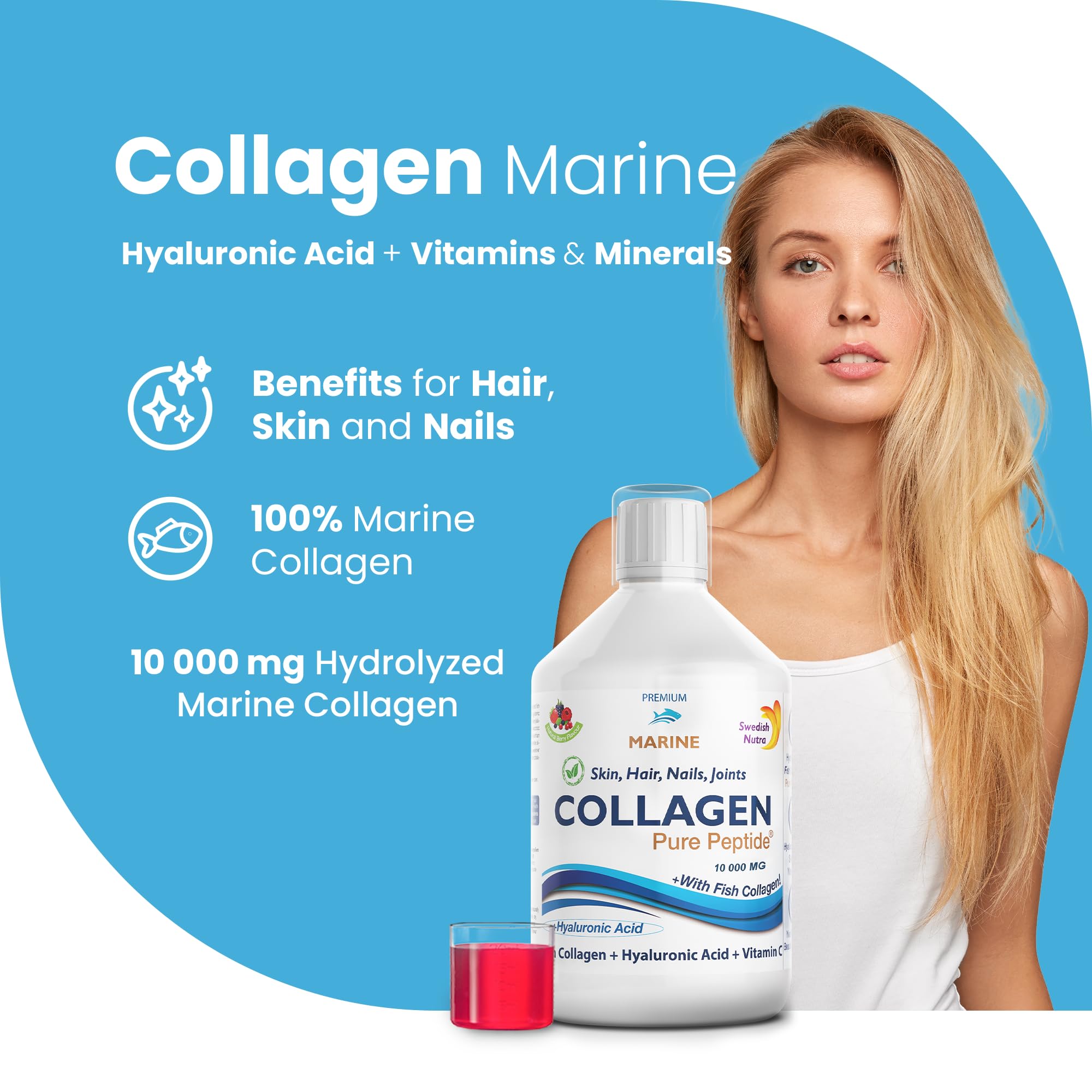 Marine Liquid Collagen 10000mg 500 ml I Pure Hydrolyzed Collagen Peptides Swedish NutraAu supplements