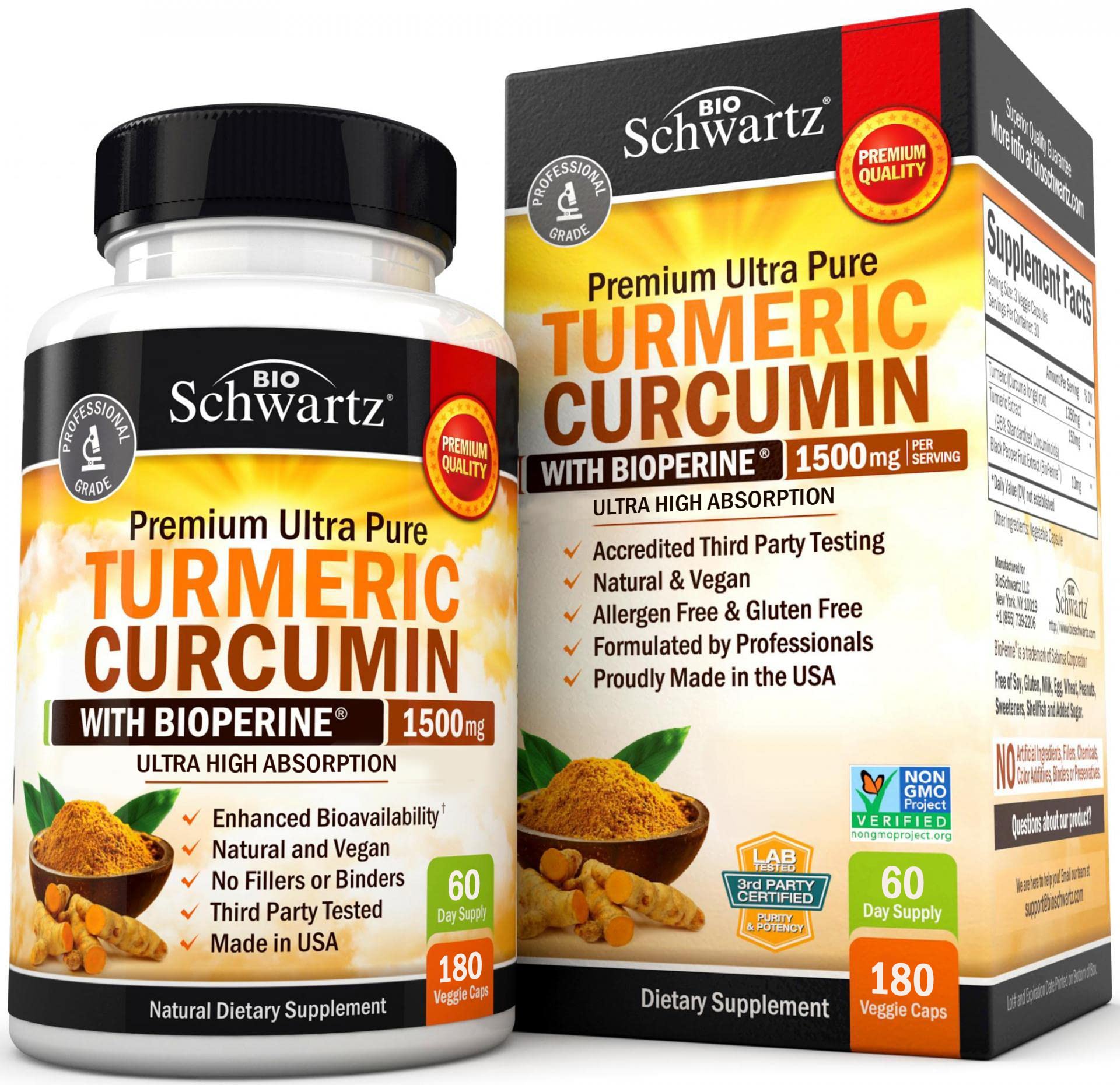 Turmeric Curcumin with Black Pepper Extract 1500mg - High Absorption BioSchwartzUS supplements