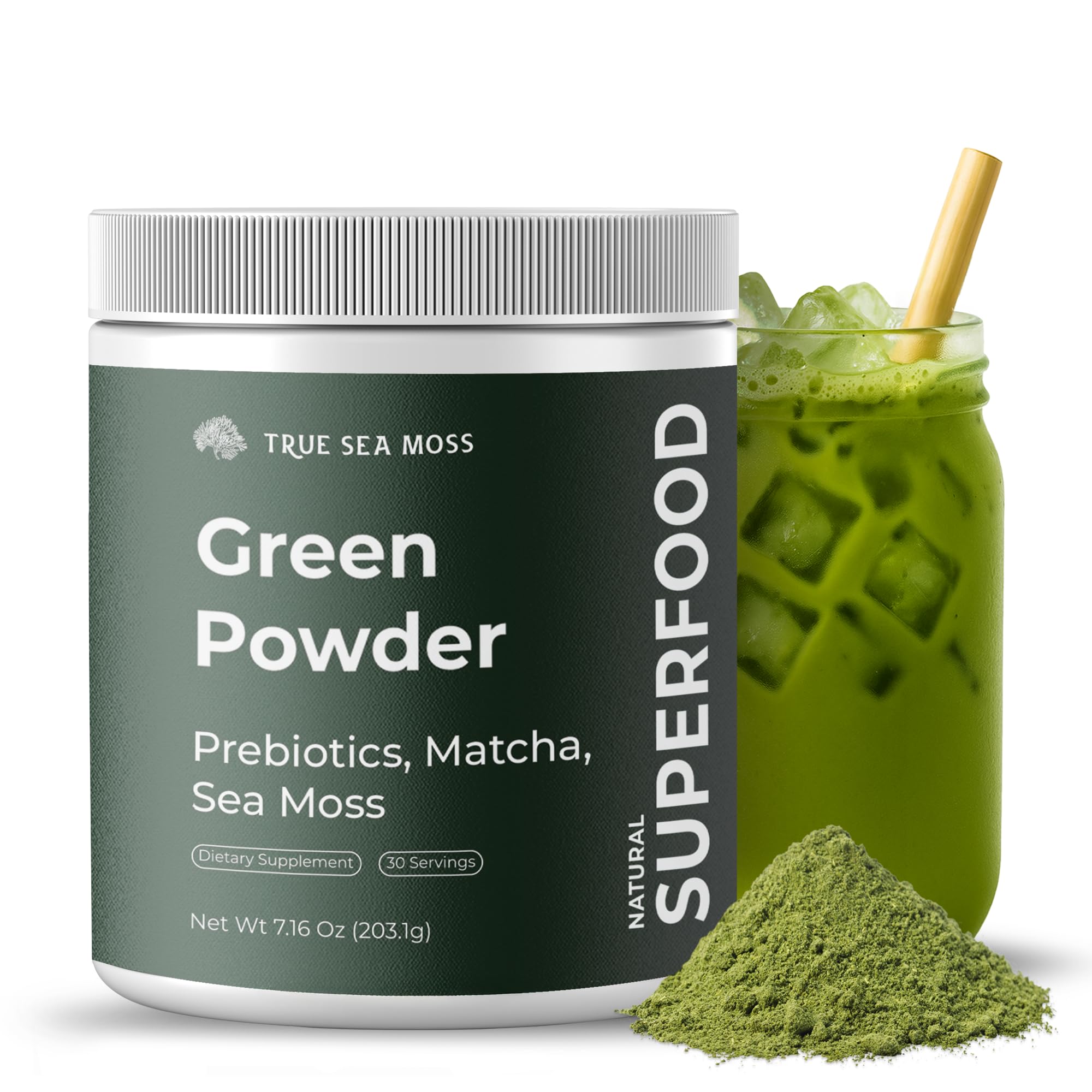 TrueSeaMoss Super Greens Powder with Matcha for Digestive & Gut Health – 25 Superfoods with Probiotics, Prebiotics, Enzymes & Sea Moss – Vegan Superfood Powder for Bloating & Regularity - 30 Servings TrueSeaMossAu supplements