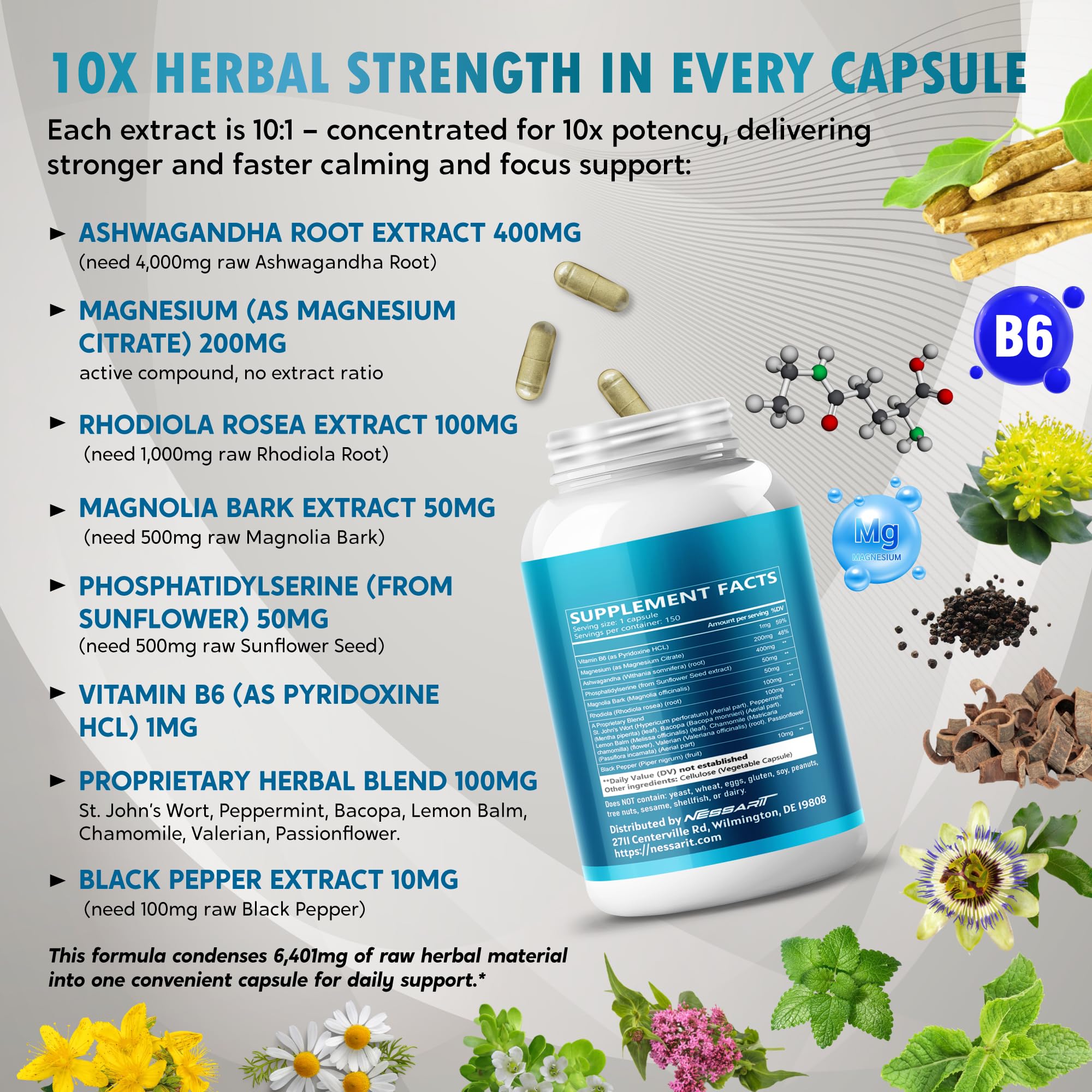 CORTISOL Wellness Ashwagandha 14-in-1 Natural Blend with Phosphatidylserine Magnolia Rhodiola St. John's Wort Peppermint Bacopa - 150 Count NESSARITAu supplements