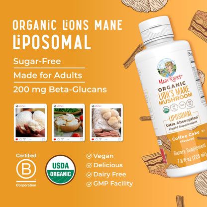 MaryRuth Organics Lions Mane Supplement | Ultra Absorption Liposomal | Full Spectrum Lion's Mane Mushroom | 200mg Beta-Glucans Per Serving | USDA Organic | Vegan | 7.6 oz | 15 Servings MARYRUTH'SUS supplements
