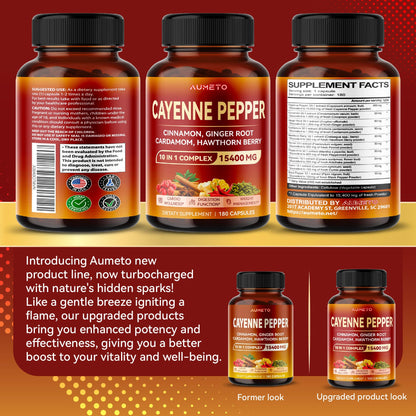 AUMETO Cayenne Pepper 15,400mg Ultra Complex with Cinnamon, Ginger Root, Cardamom AUMETOUS supplements