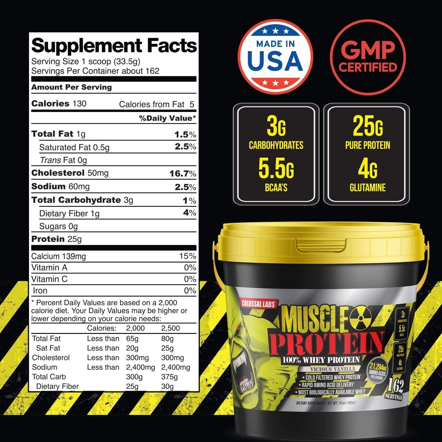 Colossal Labs Whey Protein Blend [12 Pounds/Pack of 1]–Vicious Vanilla, Cold Filtered COLOSSAL LABSUS supplements