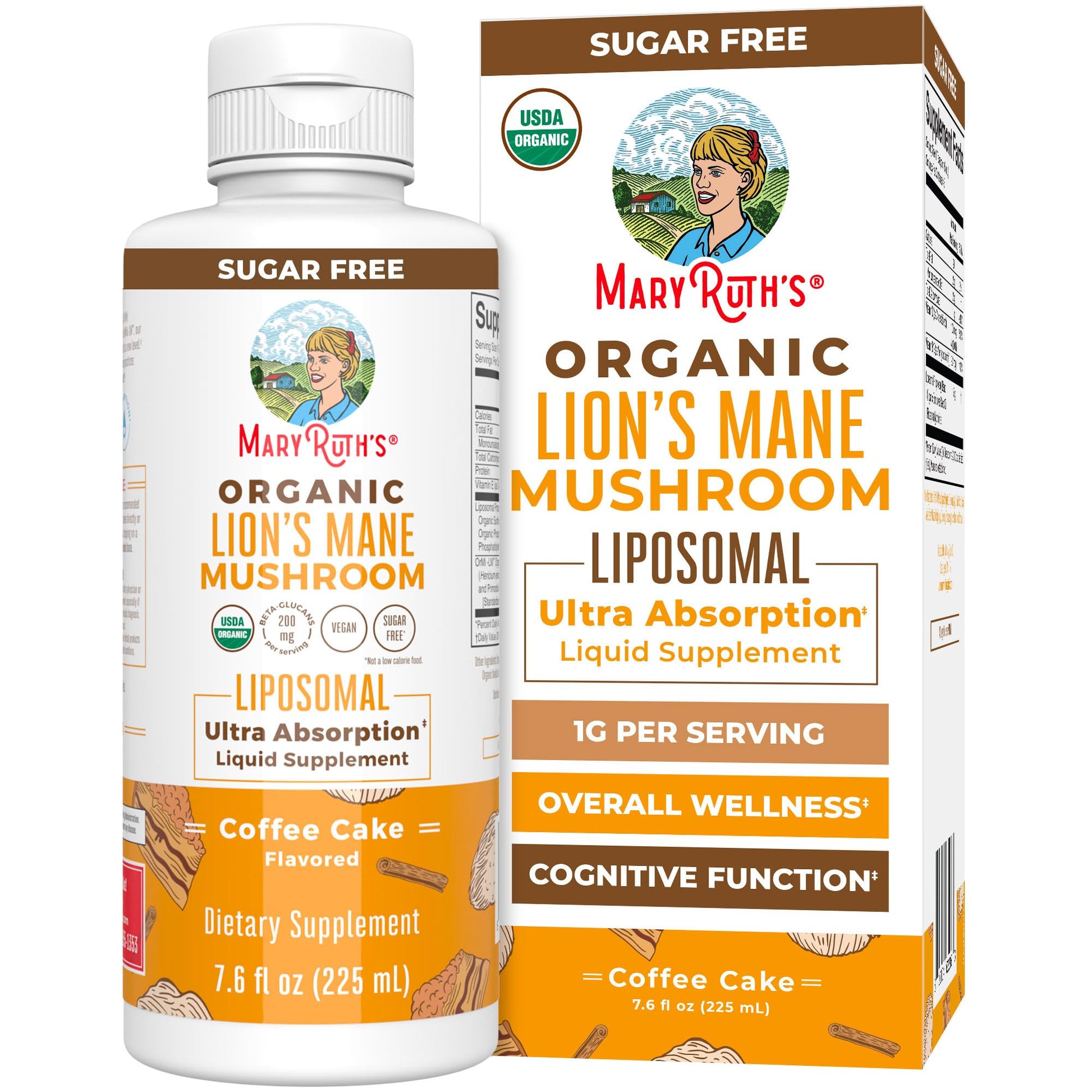 MaryRuth Organics Lions Mane Supplement | Ultra Absorption Liposomal | Full Spectrum Lion's Mane Mushroom | 200mg Beta-Glucans Per Serving | USDA Organic | Vegan | 7.6 oz | 15 Servings MARYRUTH'SUS supplements