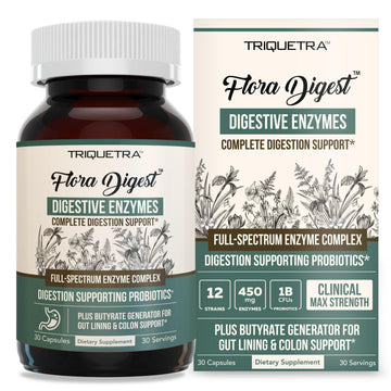 Flora Digest - 3-in-1 Max Strength Digestive Enzymes + Gut Surviving Probiotics & ButyraGen® Postbiotic for Optimal Digestion, Bloating Relief, Regularity, Gut Lining & Colon Support - (30 Capsules) Triquetra HealthAu supplements