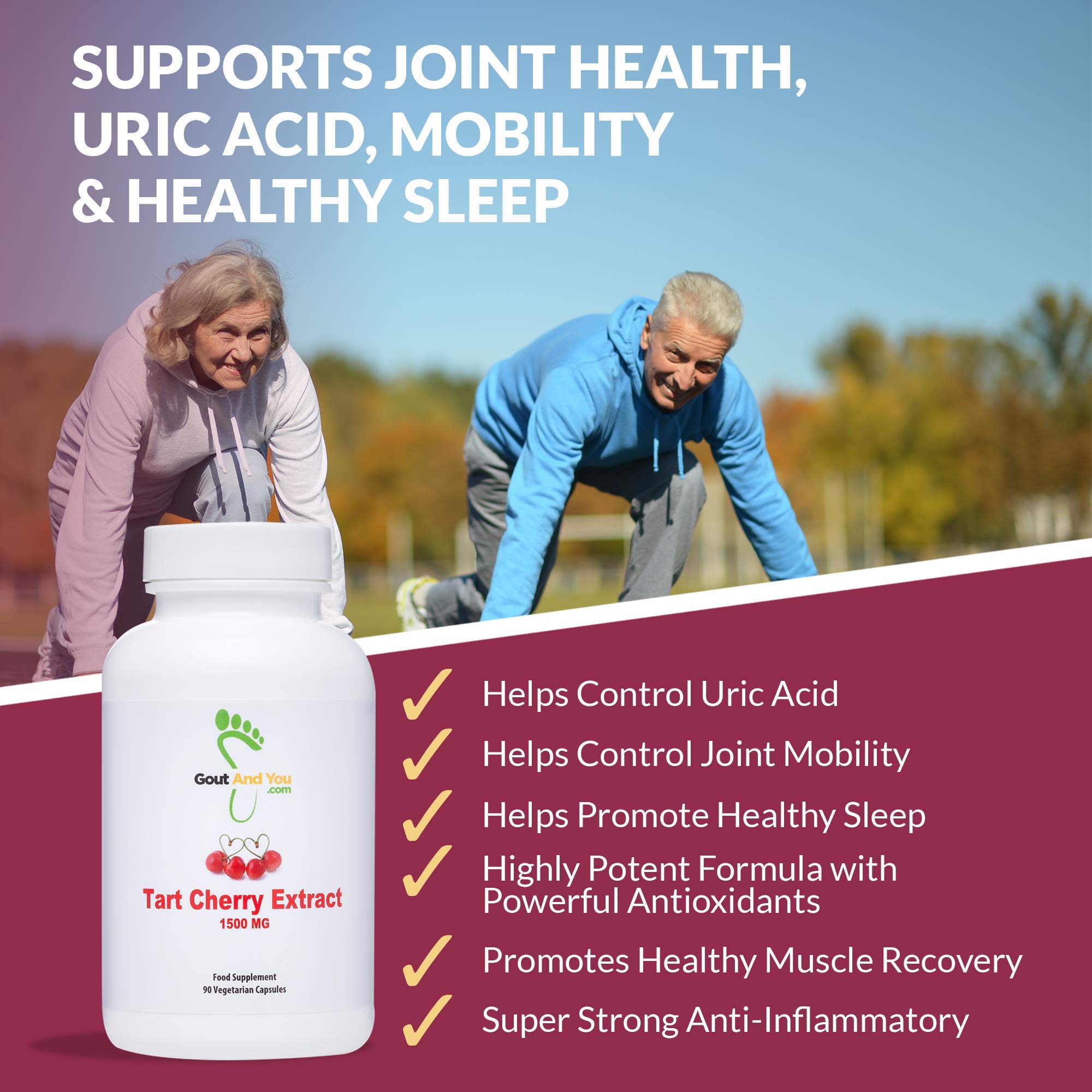Gout and You Tart Cherry Extract | 3000 mg Per Serving | 90 Vegetarian Capsules | Gluten-Free Gout and YouAu supplements