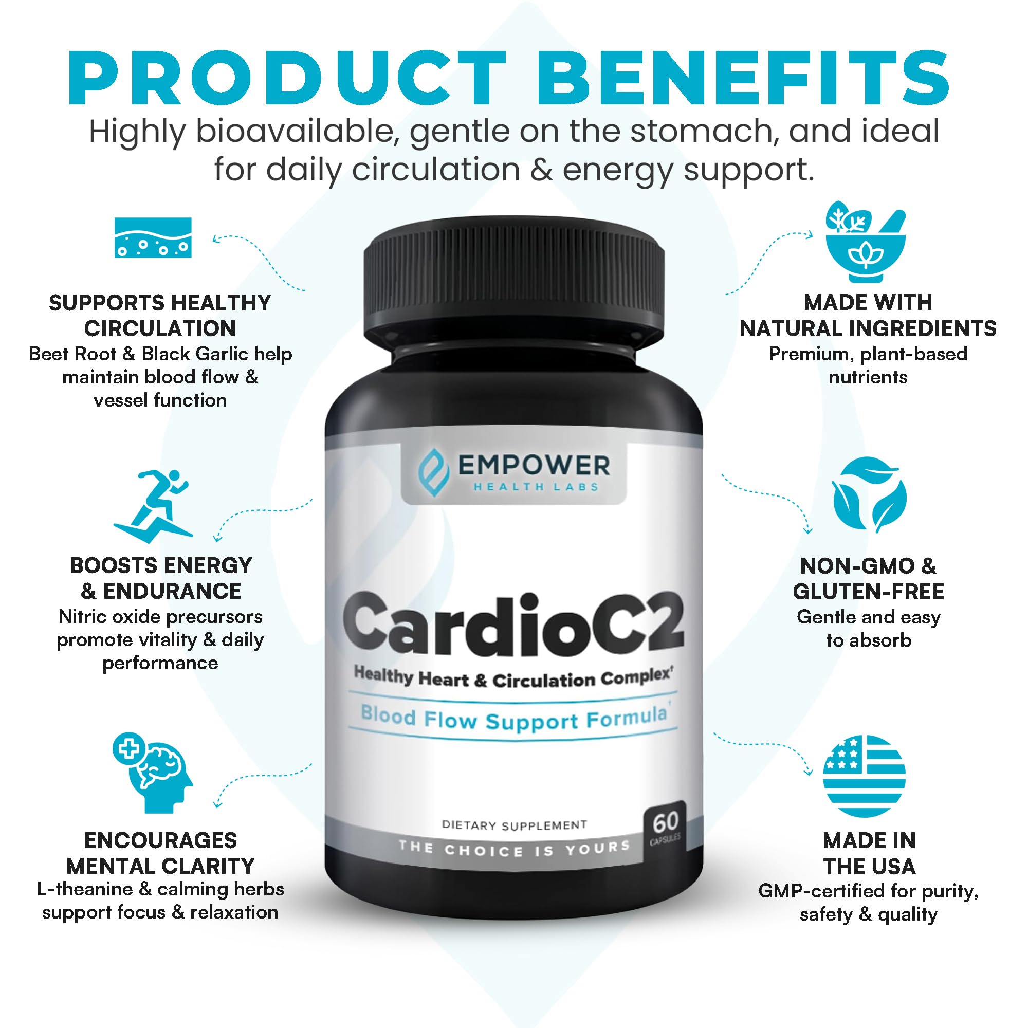 Empower Health Labs CardioC2 Circulation & Energy Support – Doctor-Formulated Blend with Beet Root, Black Garlic, Hawthorn & CoQ10 – Supports Healthy Blood Flow, Energy & Clarity – 60 Capsules Empower Health LabsAu supplements