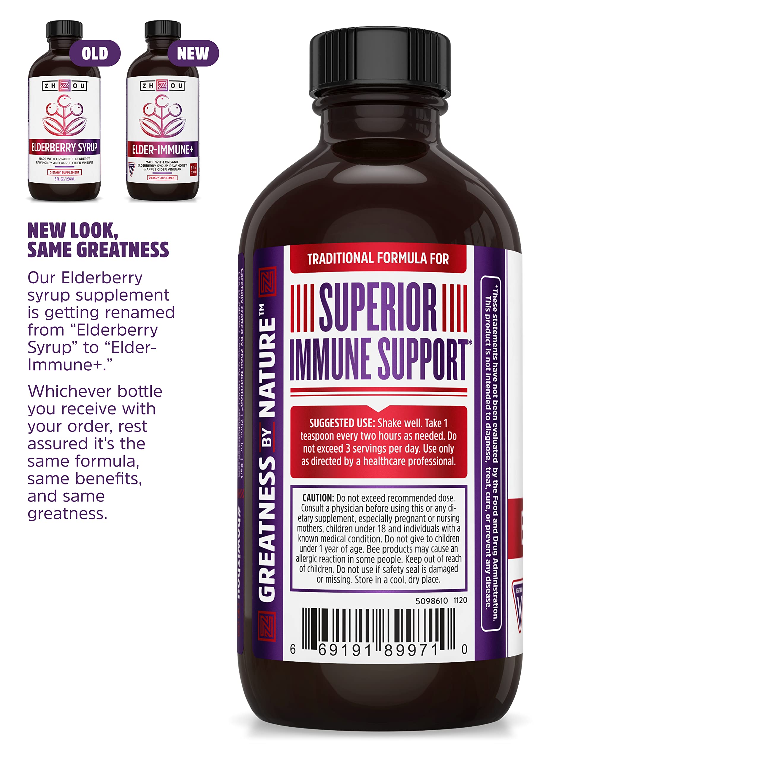 Zhou Nutrition Elderberry Syrup, Immune System Booster with Organic Elderberry Syrup Zhou NutritionUS supplements