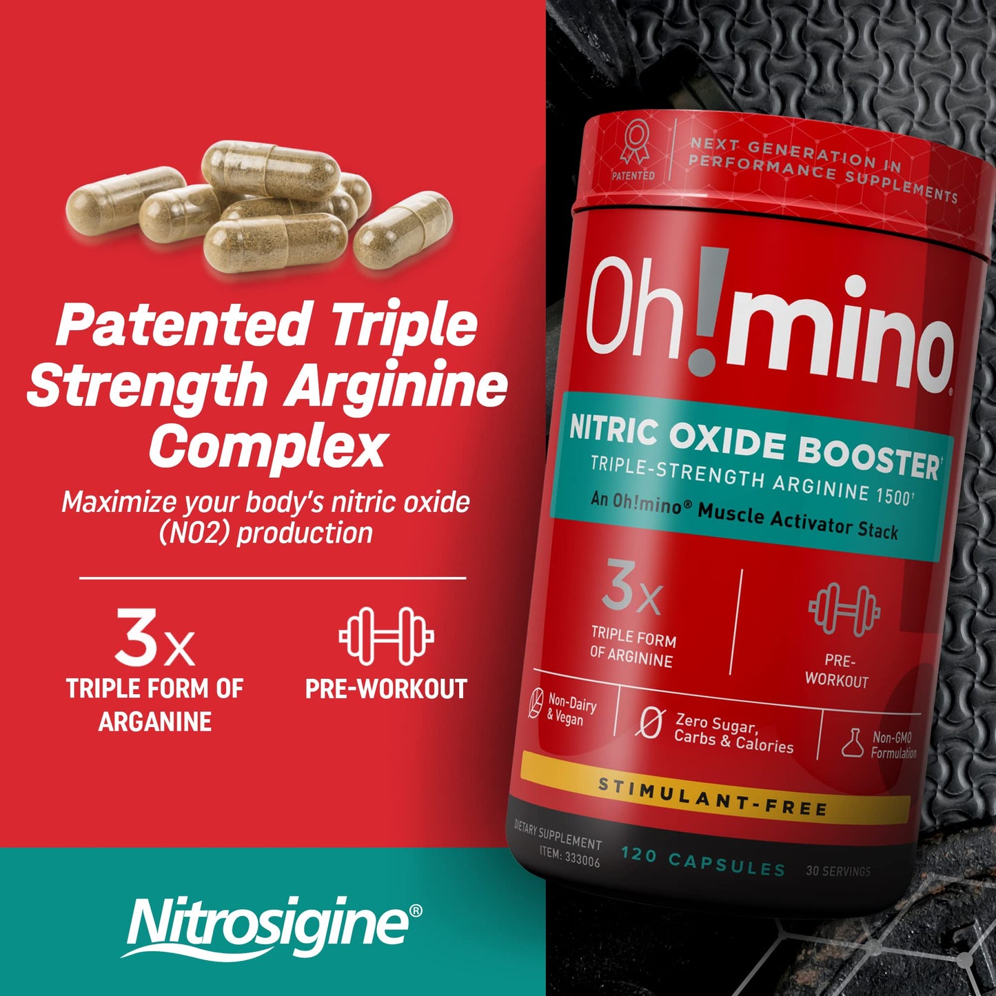Oh!mino Nitric Oxide Supplement Activator Booster, Triple Strength L-Arginine for Energy Oh!minoUS supplements