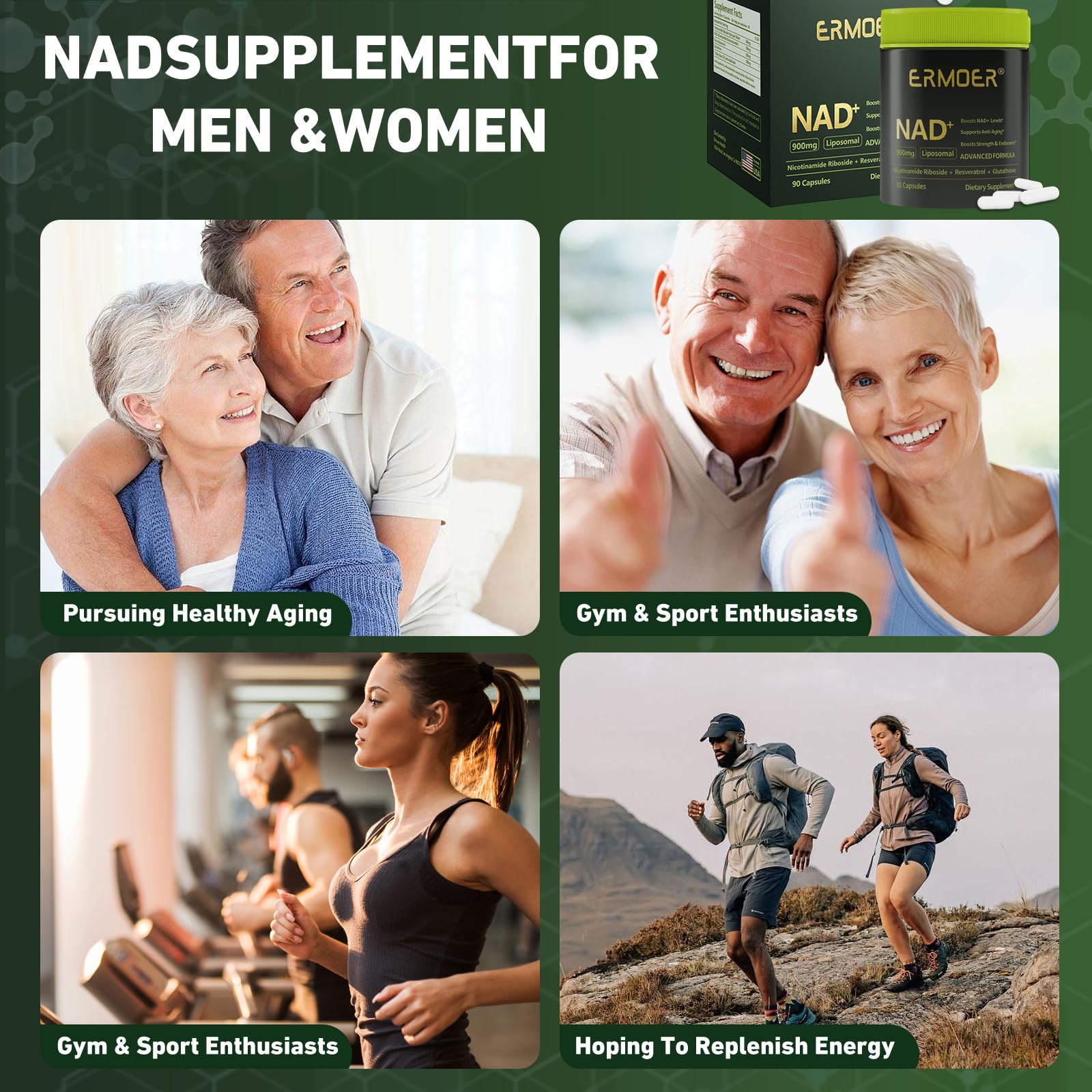 ERMOER NAD Liposomal Nicotinamide Riboside with Resveratrol & Quercetin 900mg, NAD Resveratrol Supplement for Anti Aging, Energy, Antioxidant, Focus (90 Count) ERMOERAu supplements