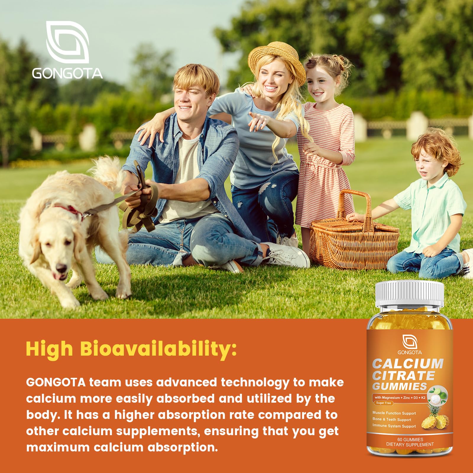 GONGOTA Calcium Citrate 1200mg with Vitamin D3 Gummies, Chewable Calcium for Bone, Muscle, Joints, Immune Support, Calcium Supplements for Women & Men,Sugar Free, Pineapple Flavor - 120 Gummies GONGOTAAu supplements