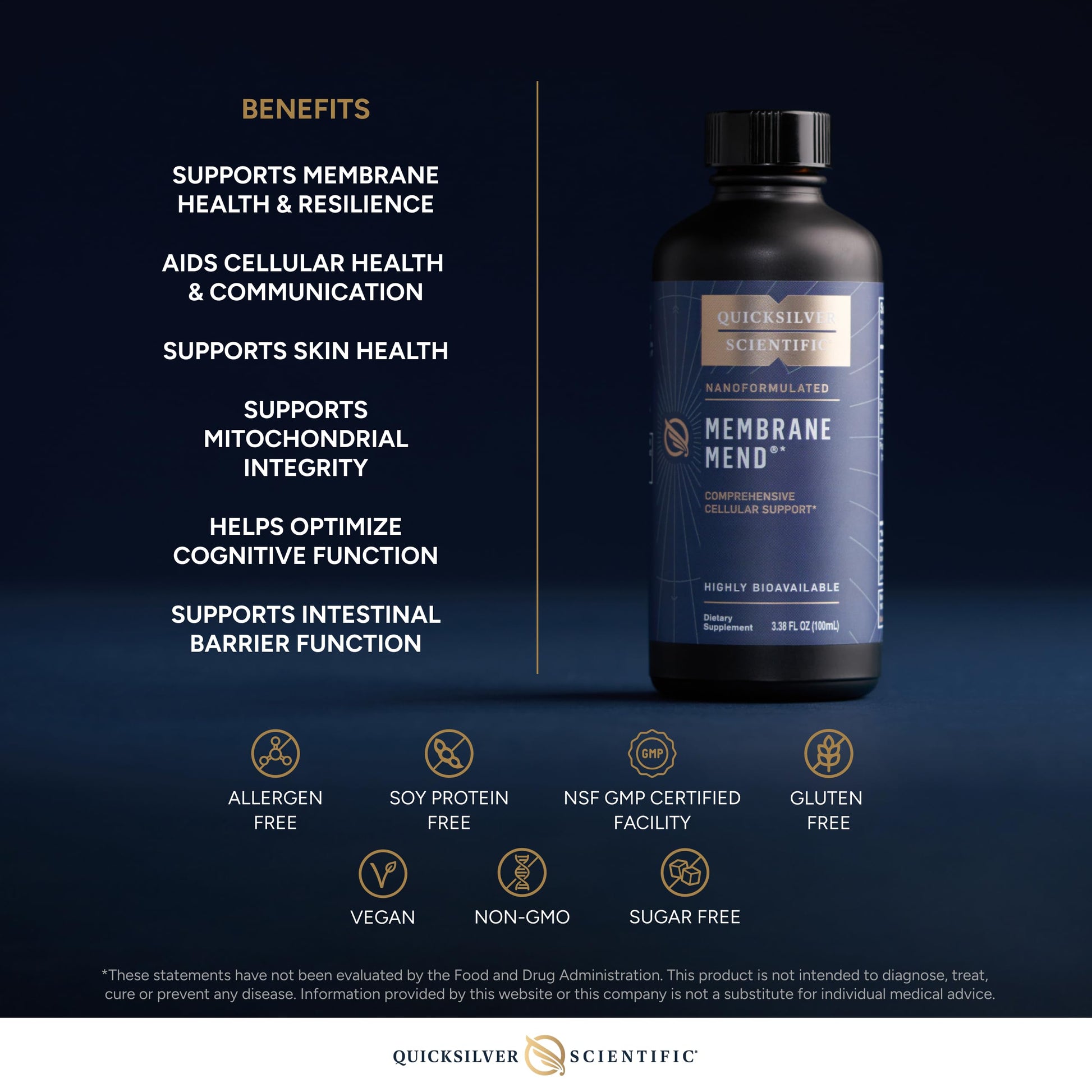 Quicksilver Scientific Membrane Mend - Brain, Cellular & Healthy Aging Support with Phosphatidyl Choline (PC), Vitamin E Tocotrienols, Ahiflower Oil & Astaxanthin Supplements (3.38oz / 100ml) Quicksilver ScientificUS supplements