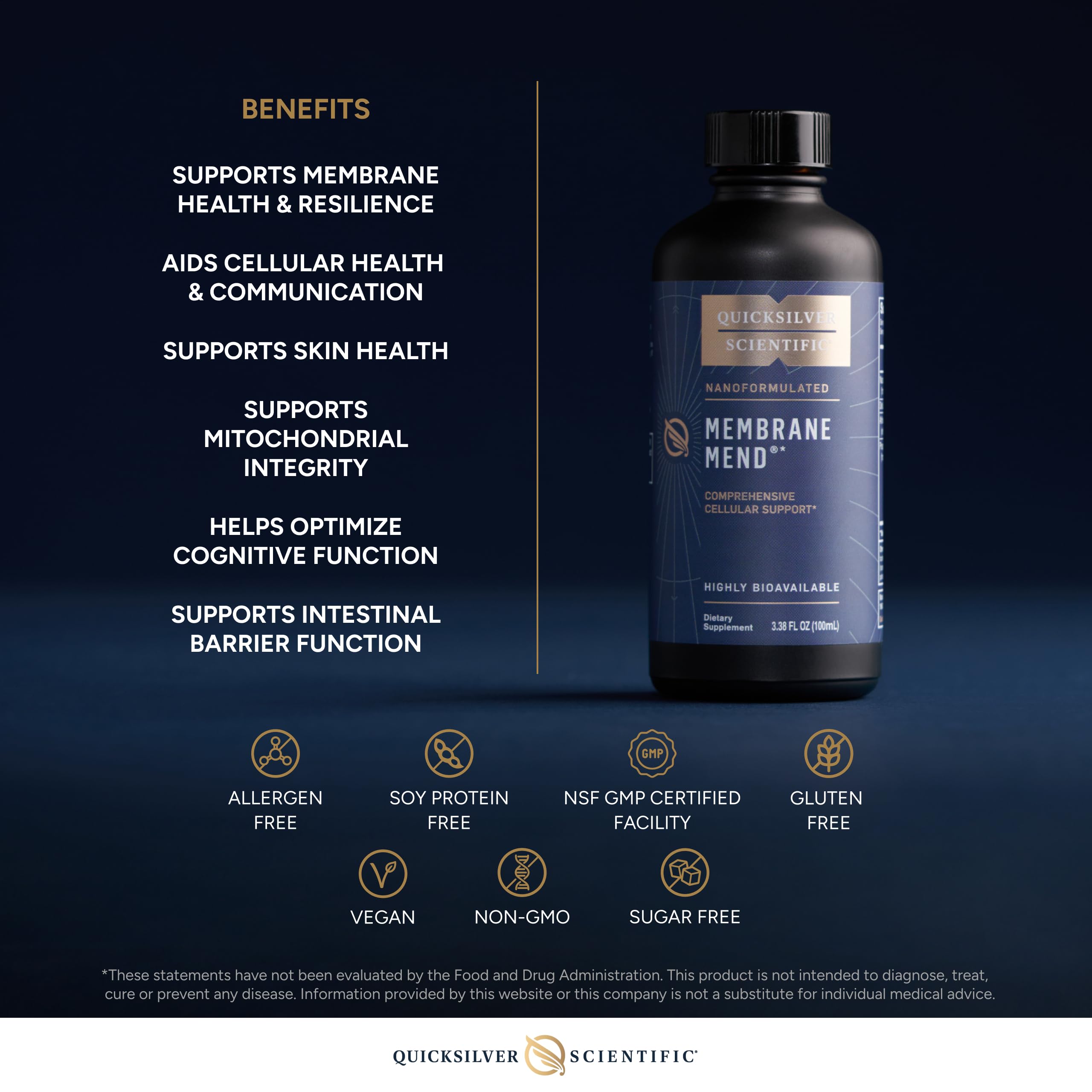 Quicksilver Scientific Membrane Mend - Brain, Cellular & Healthy Aging Support with Phosphatidyl Choline (PC), Vitamin E Tocotrienols, Ahiflower Oil & Astaxanthin Supplements (3.38oz / 100ml) Quicksilver ScientificUS supplements