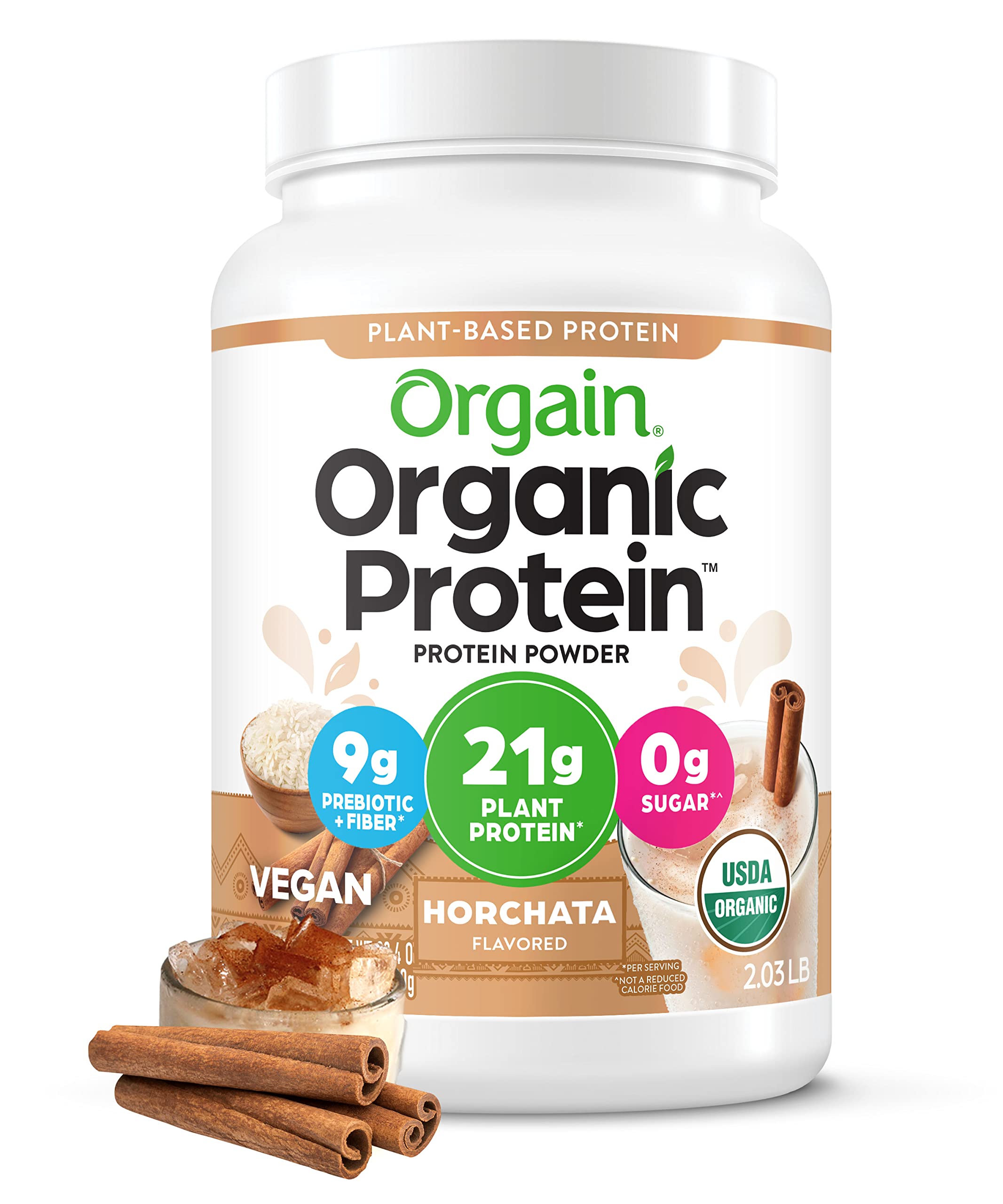 Orgain Organic Vegan Protein Powder, Horchata - 21g of Plant Based Protein, Low Net OrgainUS supplements