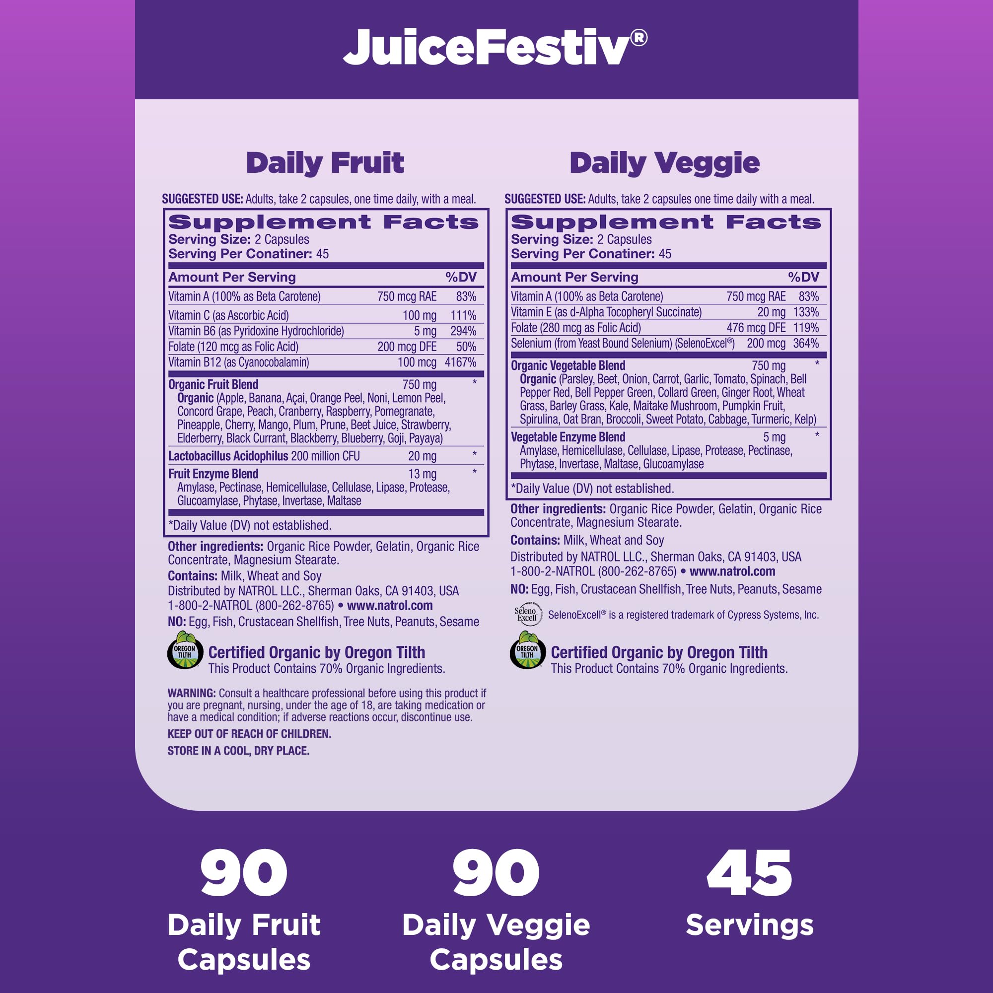 Natrol JuiceFestiv, Vitamins and Supplements for Nutrition & Well-Being, Antioxidants for Cellular Health, 90 Capsules