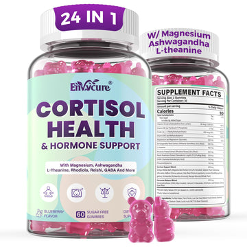 Cortisol Supplements for Women & Men, Cortisol Reducer Gummies w/ Magnesium, Ashwagandha, L-Theanine, Rhodiola, Reishi, 24 IN 1 Cortisol Detox Manager for Calm Mood, Focus & Relaxation,Vegan, 120 Cts EnvyCureAu supplements